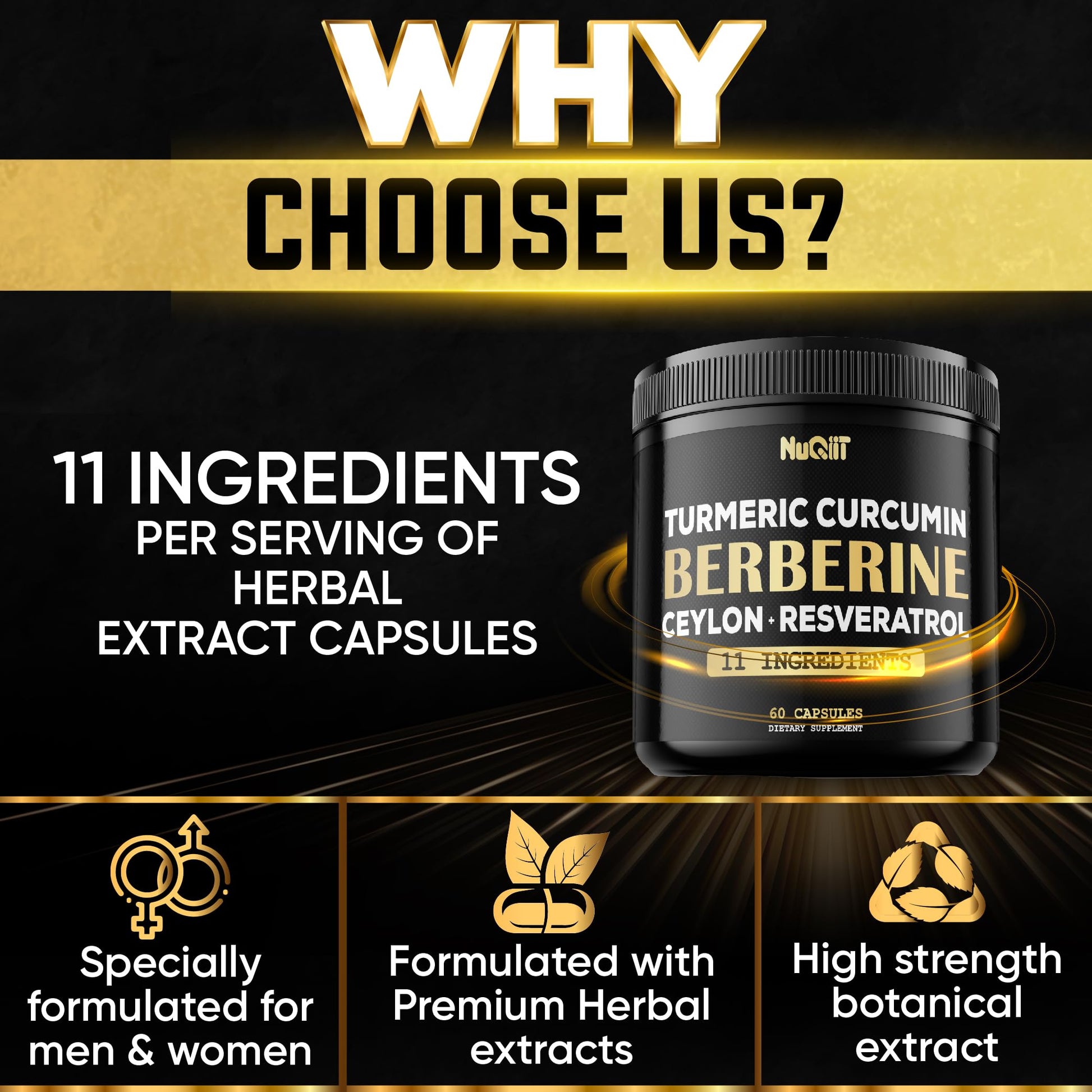 Berberine Supplement. Added Turmeric Curcumin, Trans-Resveratrol & More - Support Gastrointestinal, Body Management & Immune System - 60 Capsules - Medaid International