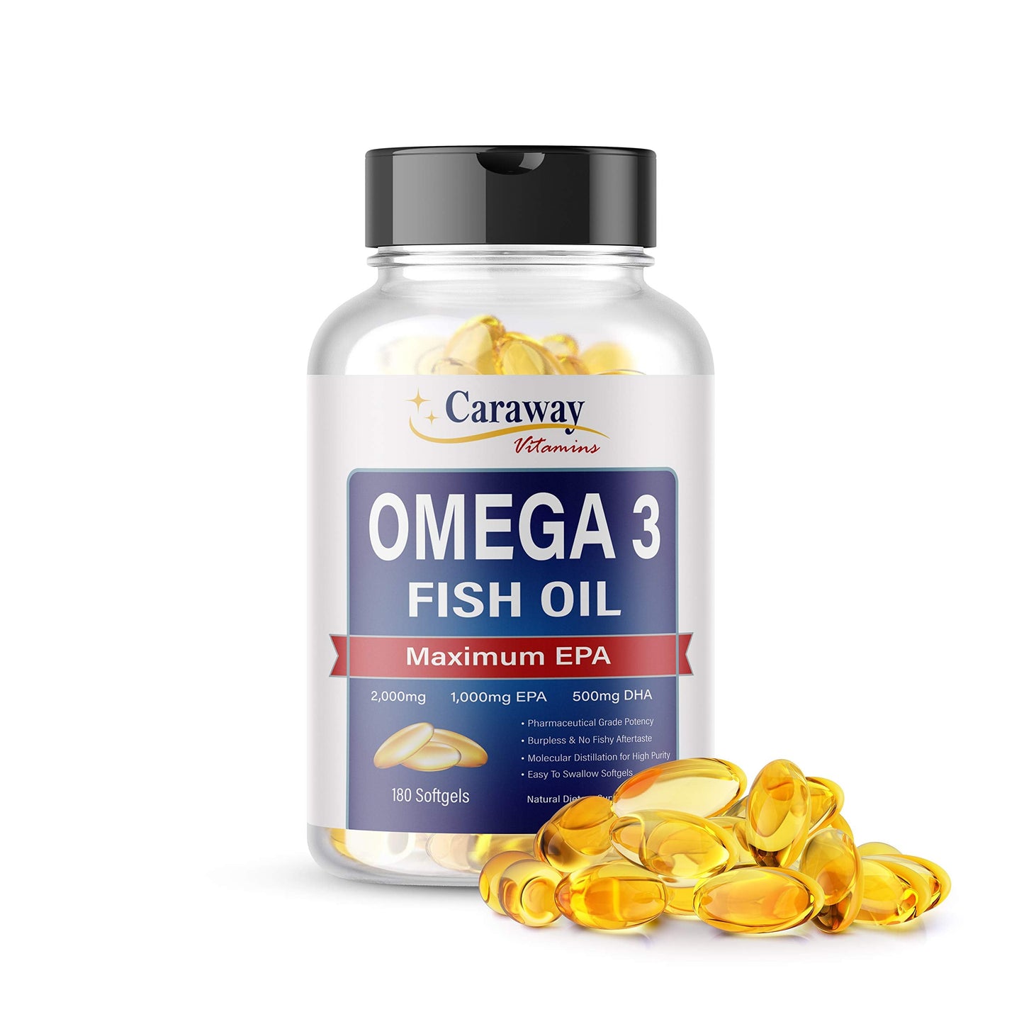 Omega 3 Fish Oil 2,000mg- Pharmaceutical Grade. 1000mg EPA 500mg DHA. Burpless Capsules with No Fishy Aftertaste. All Natural, Organic, Non GMO, Gluten Free for Men & Women. - Medaid International