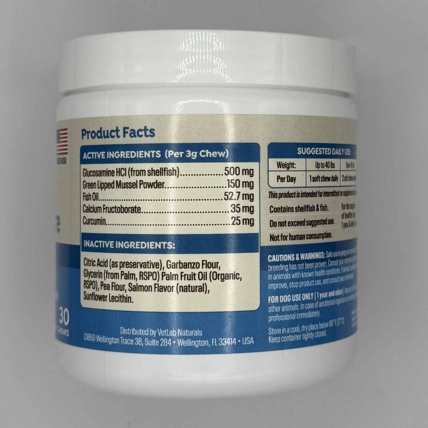 VetLab Naturals Hip & Joint Care Dog Supplement, Salmon Flavor Soft Chews with Glucosamine, Green Lipped Mussel, Fish Oil, Curcumin, Calcium Fructoborate – 30 Soft Chews3.5oz