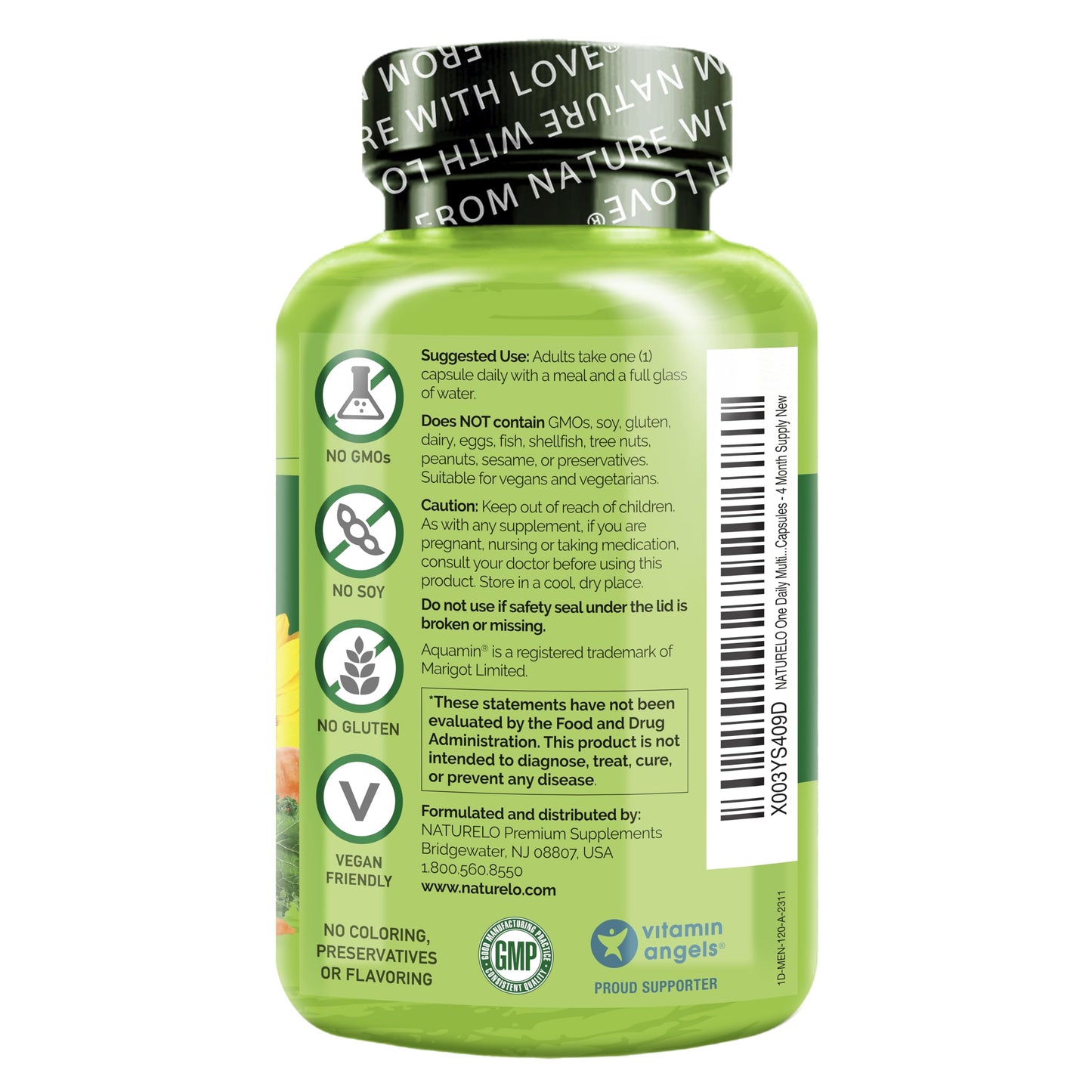 NATURELO Mens Multivitamins - One Daily Multivitamin for Men with Vitamins, Minerals & Organic Whole Foods, Boost Energy & Health, Non-GMO, 120 Vegetarian Capsules - Medaid International