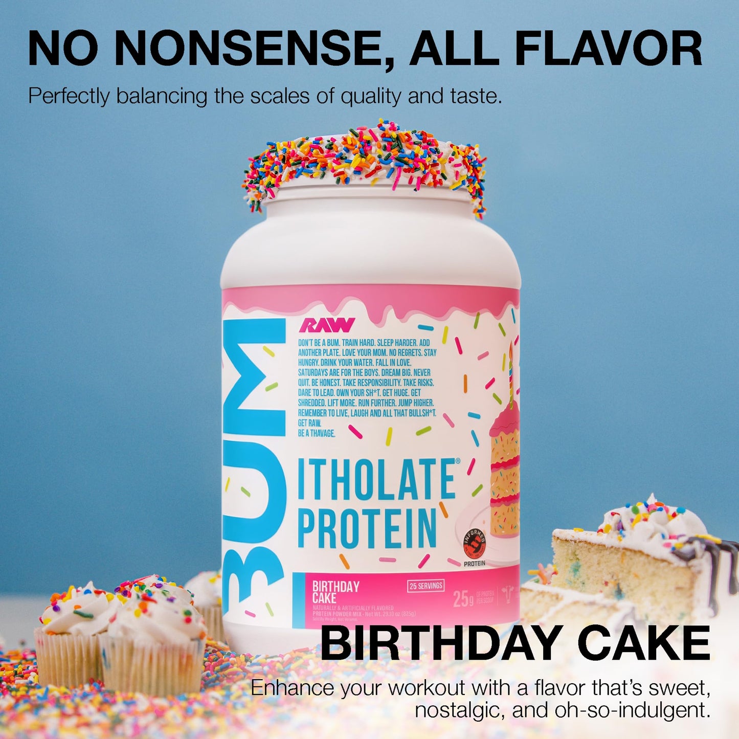 RAW Whey Isolate Protein Powder, Birthday Cake (CBUM Itholate Protein) - 100% Grass-Fed Sports Nutrition Powder for Muscle Growth & Recovery - Low-Fat, Low Carb - 25 Servings - Medaid International