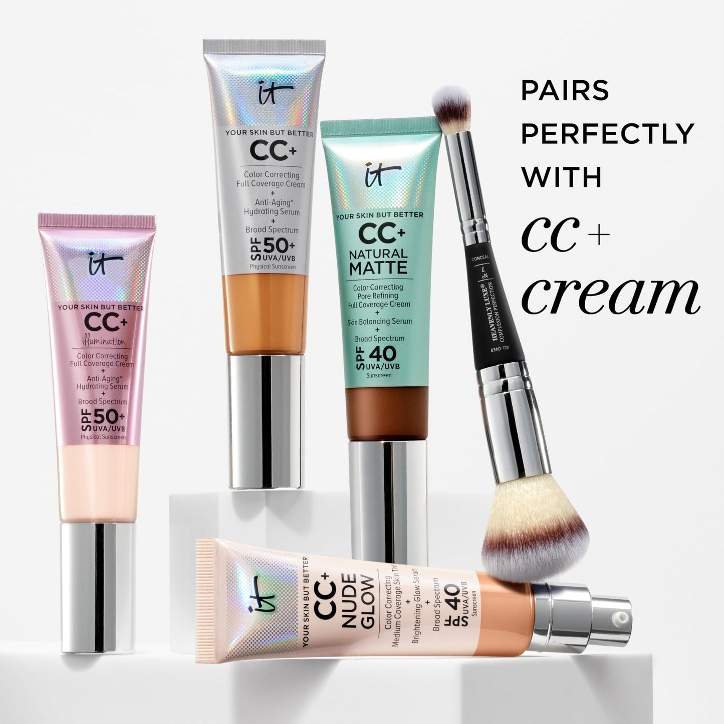 IT Cosmetics Heavenly Luxe Complexion Perfection Brush #7 - Dual-Ended Premium Makeup Brush for Foundation Concealer & Contour, Ultra-Soft Synthetic Fibers, Airbrush Finish, Pro-Hygienic, Cruelty-free - Medaid International