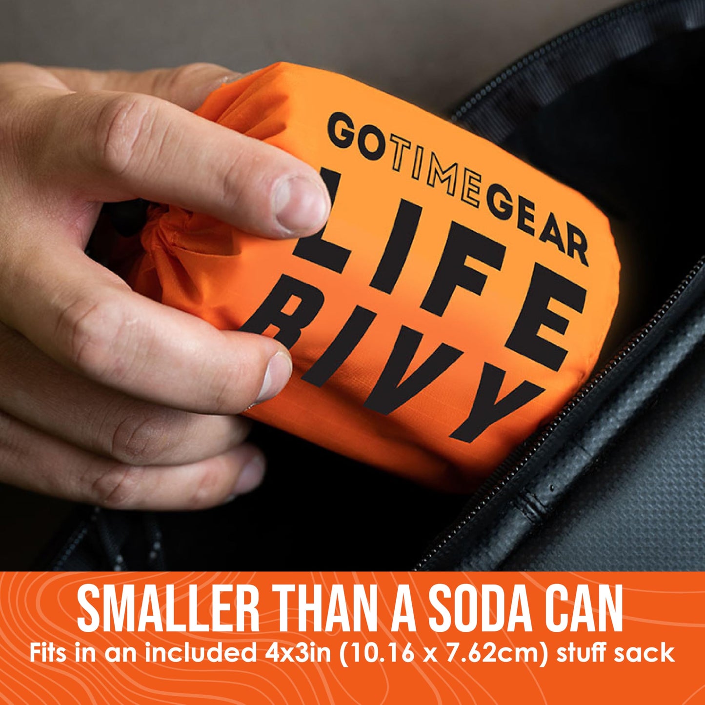 Go Time Gear Lightweight Bivy Sack - Emergency Bivy with 120 dB Whistle & Paracord - Thermal Emergency Blanket for Survival Kit - Compact for Camping & Backpacking Gear - Pack of 1, Orange