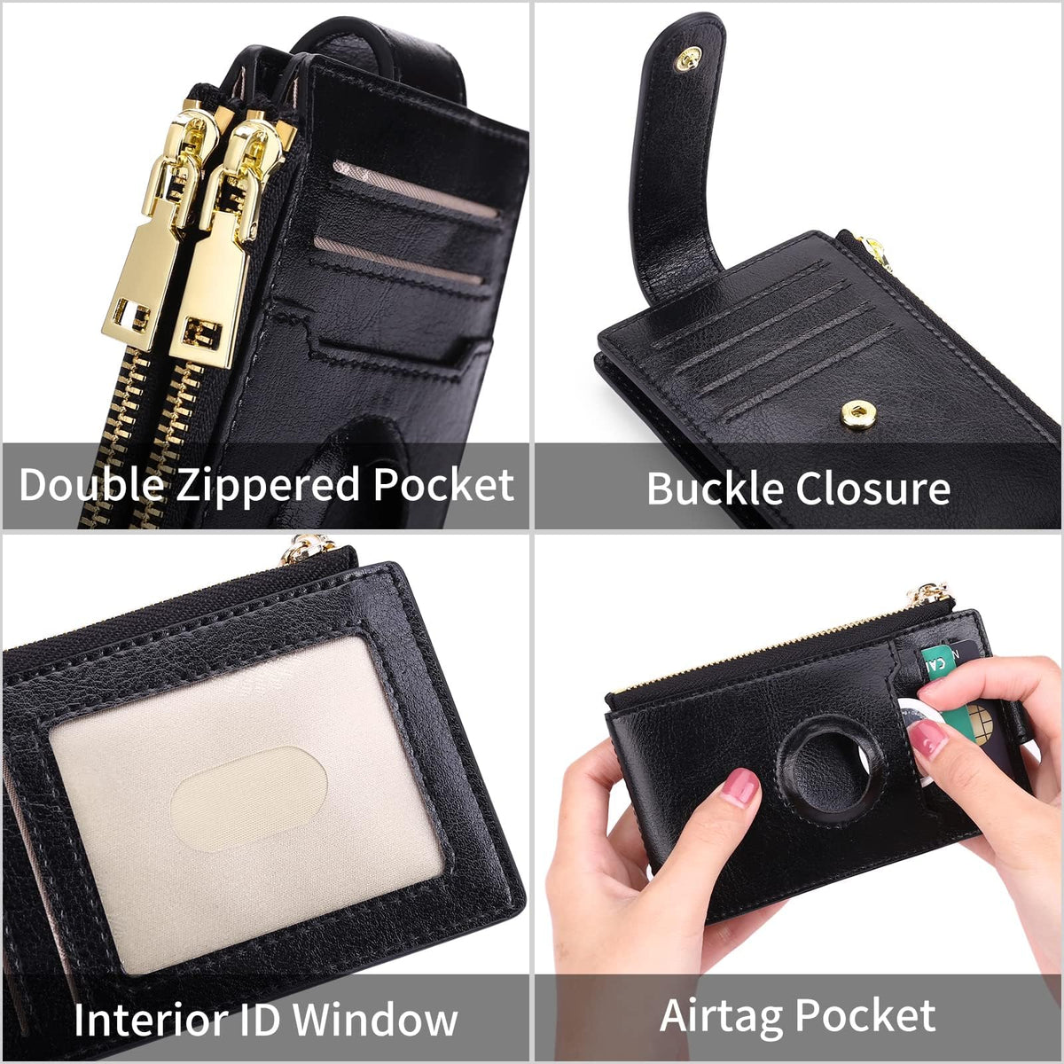 KASTWAVE Womens AirTag Wallet Genuine Leahter Bifold Credit Card Holder, Wallet Bifold Multi Card Case, Luxury Leather Pocket Wallet, with Built-in Integrated Case for AirTag