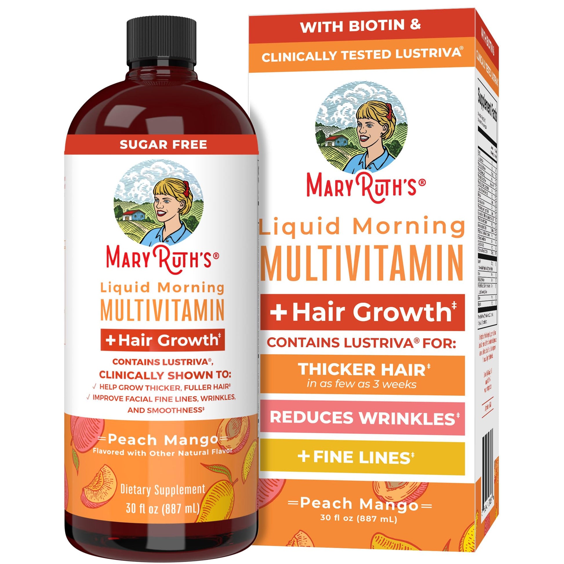 MaryRuth Organics Liquid Multivitamin+Hair Growth | Clinically Tested for Thicker Hair & Facial Wrinkles in Women | Biotin 10000mcg | Lustriva Hair Growth Supplement | Skin Care | Age 18+ | 30 Fl Oz - Medaid International