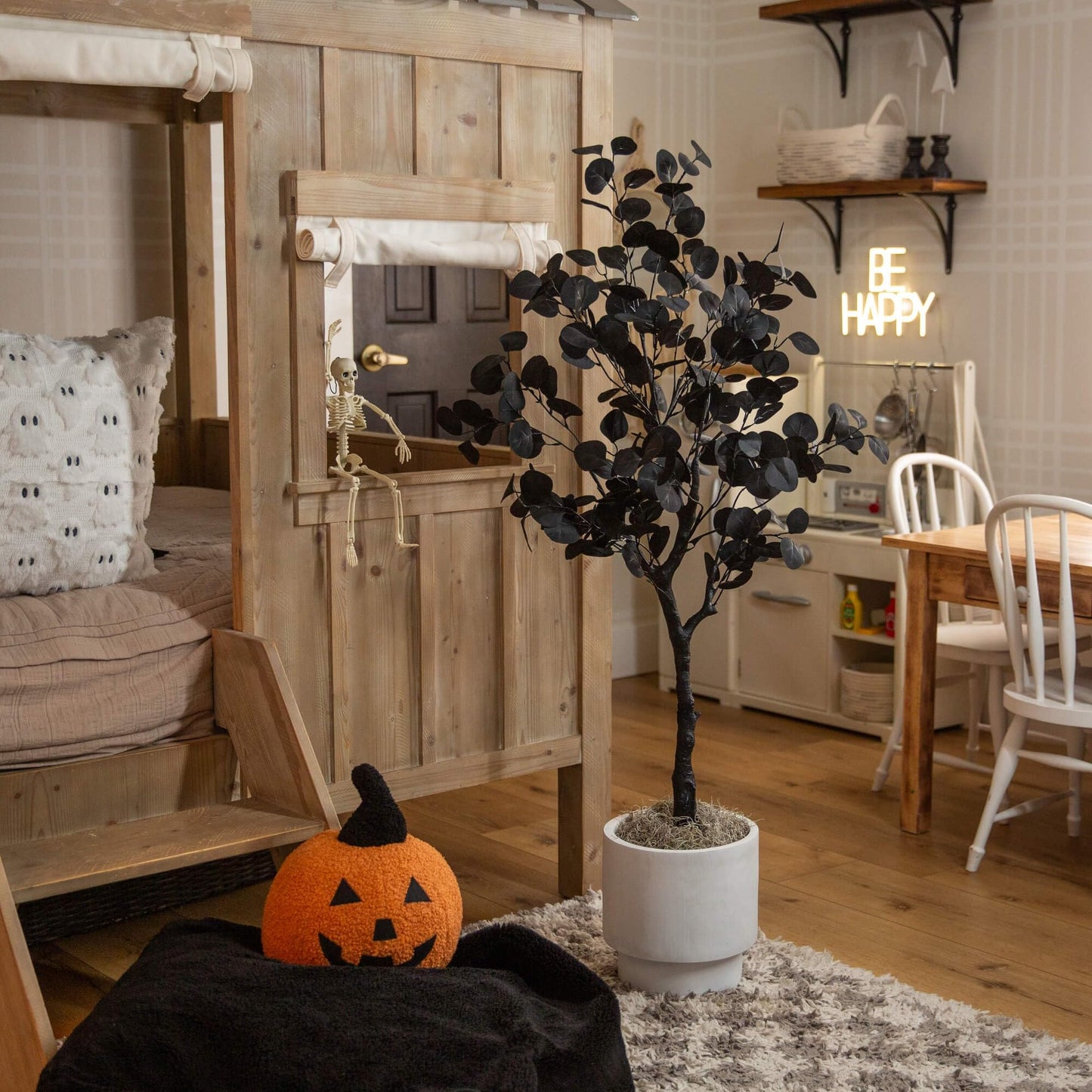 Nearly Natural 4ft Artificial Halloween Black Eucalyptus Tree - Modern Festive Decor for Spooky Atmosphere - Medaid International