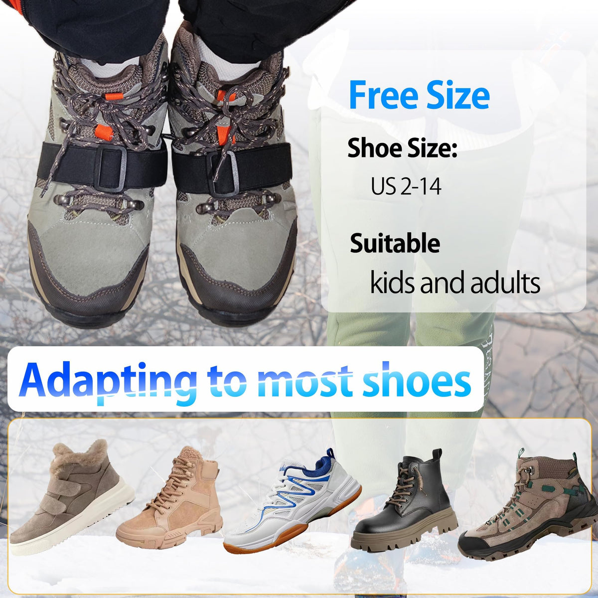 TERRIFI Ice Cleats for Shoes and Boots, with Adjustable Straps Easily Rotate Non Slip Grippers, Easily Rotate Non Slip Grippers, Walk Traction Cleats for Walking, Hiking, Mountaineering