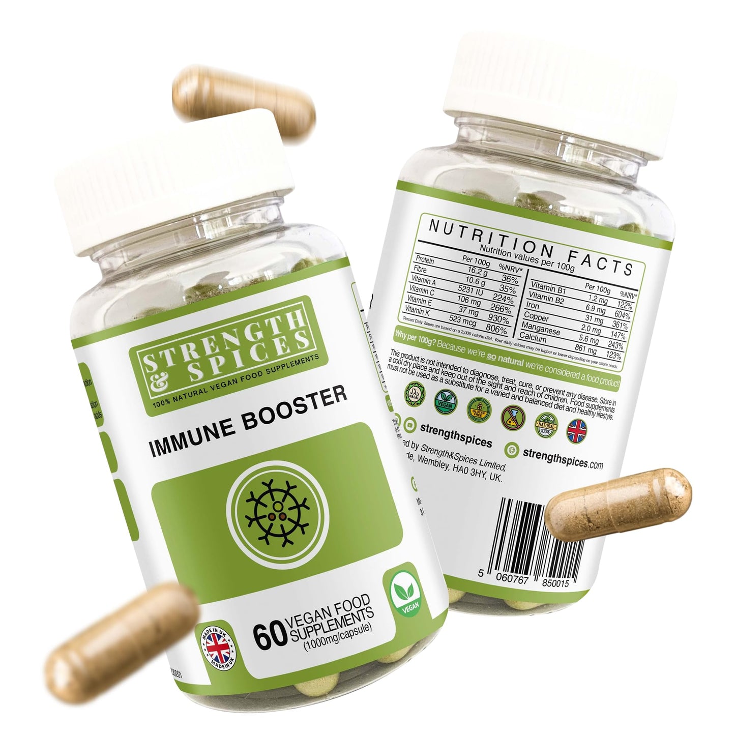 Strength & Spices Immune System Booster, Turmeric and Black Pepper Capsules with Moringa Powder, and Maca, Antioxidant-Rich Blend to Improve Immune Functions and Overall Wellness, 1000mg, 60 Capsules - Medaid International