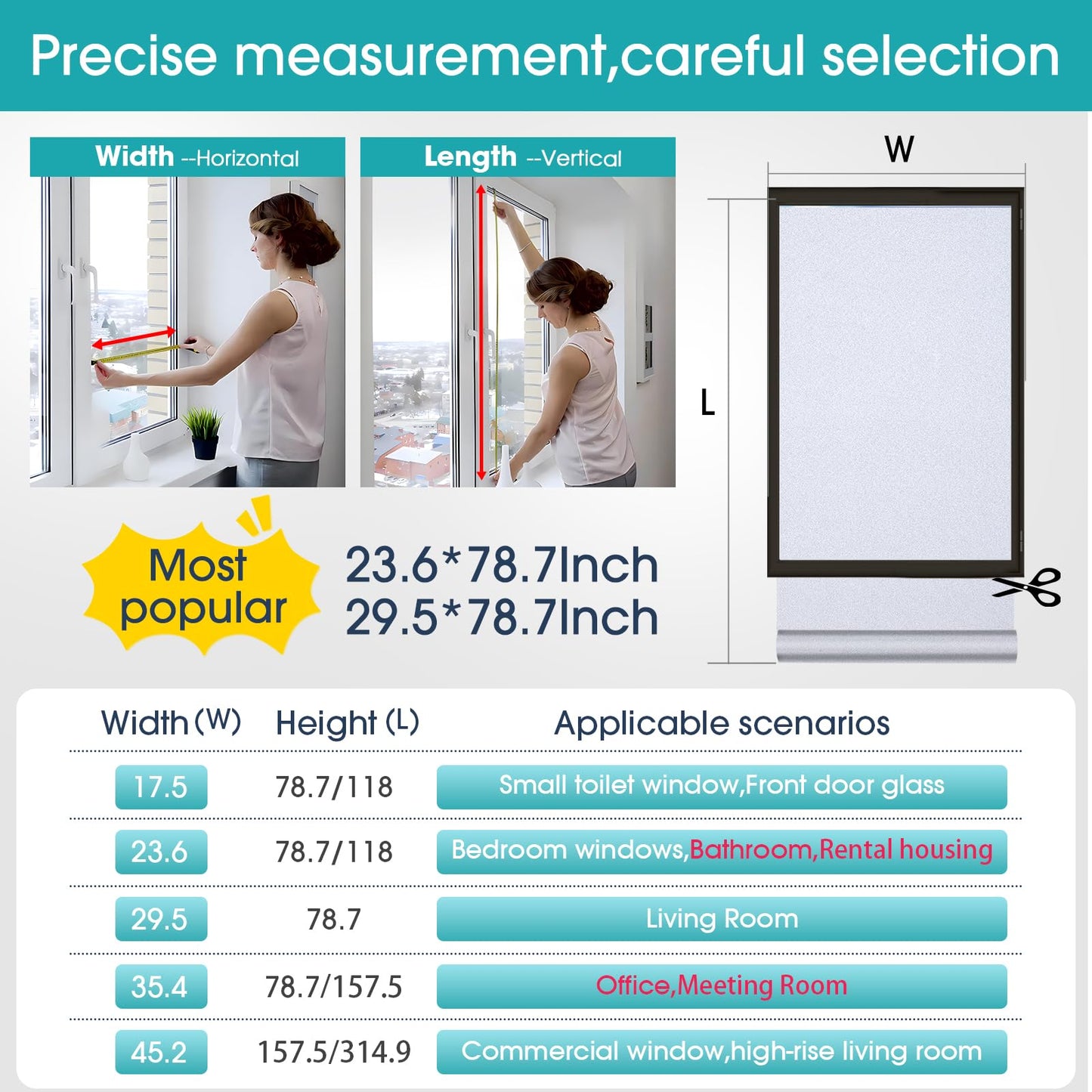 Coavas Window Privacy Film Frosted Glass Static Clings, Bathroom Frosting Decorative Window Stickers, Heat UV Blocking Anti-Glare Door Window Coverings Day and Night (17.5 x 78.7 Inch, Pure) - Medaid International