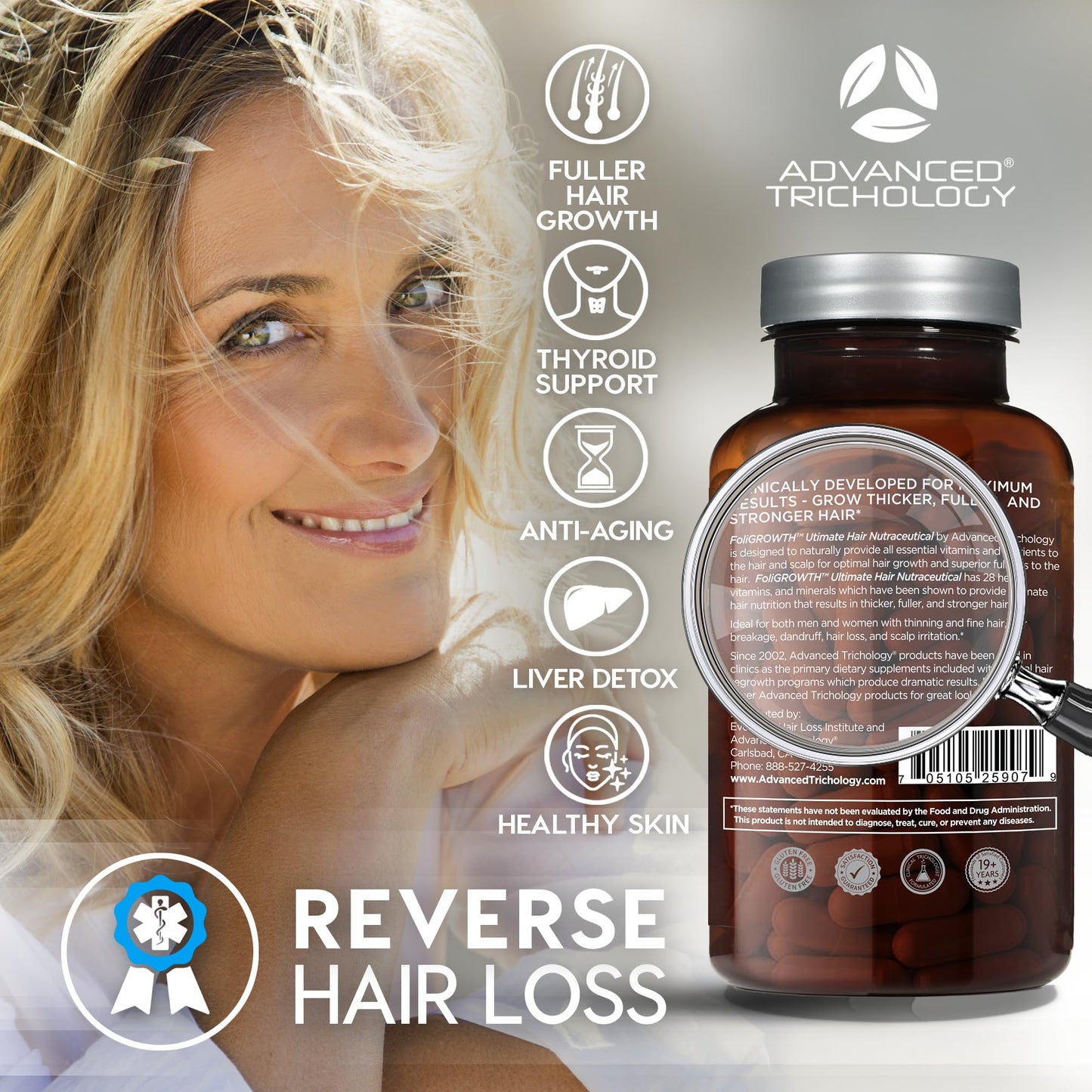 Advanced Trichology FoliGROWTH™ Hair Growth Supplement for Thicker Fuller Hair | Approved* by the American Hair Loss Association | Revitalize Thinning Hair - 90 Count (Pack of 1) - Medaid International