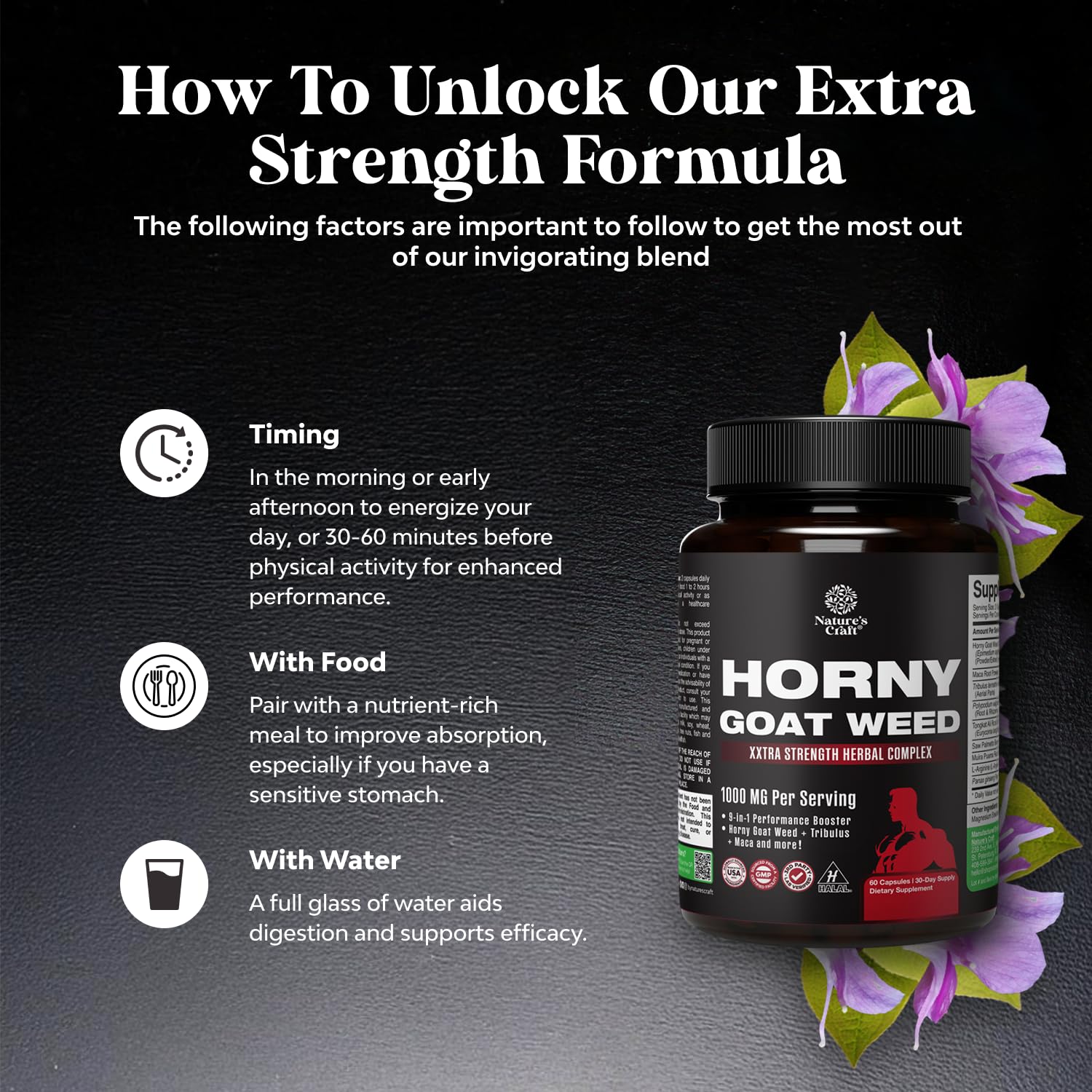 Horny Goat Weed for Men - Extra Strength Male Supplement with Black Maca Root, Tongkat Ali, Saw Palmetto & Panax Ginseng Extract for Stamina & Energy - 60 Capsules - Medaid International