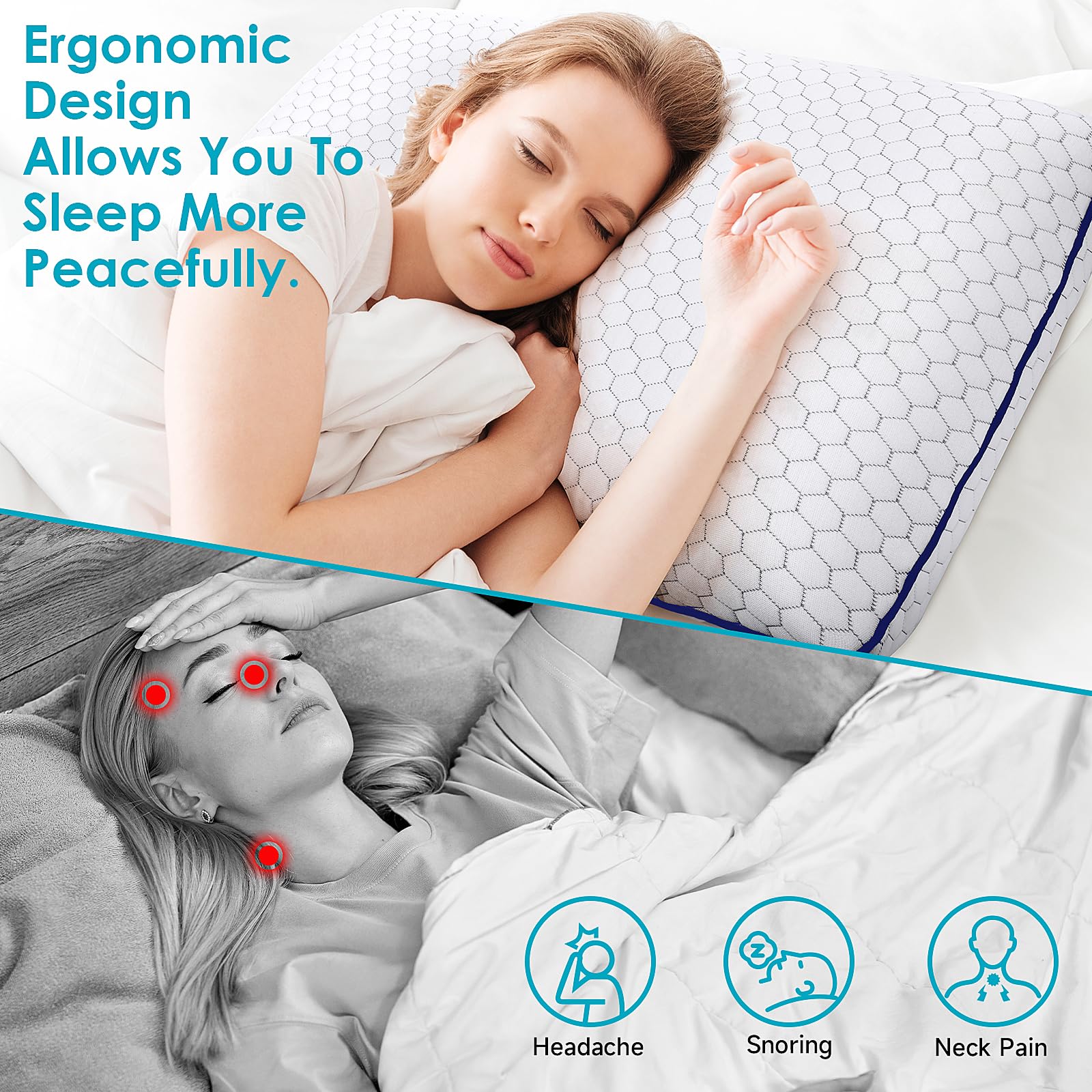 CushyOasis Memory Foam Pillows for Side, Back and Stomach Sleepers, Bed Pillow with Washable Cover and Breathable Mesh, Bed Pillow for Sleeping Standard Size (Grey) - Medaid International