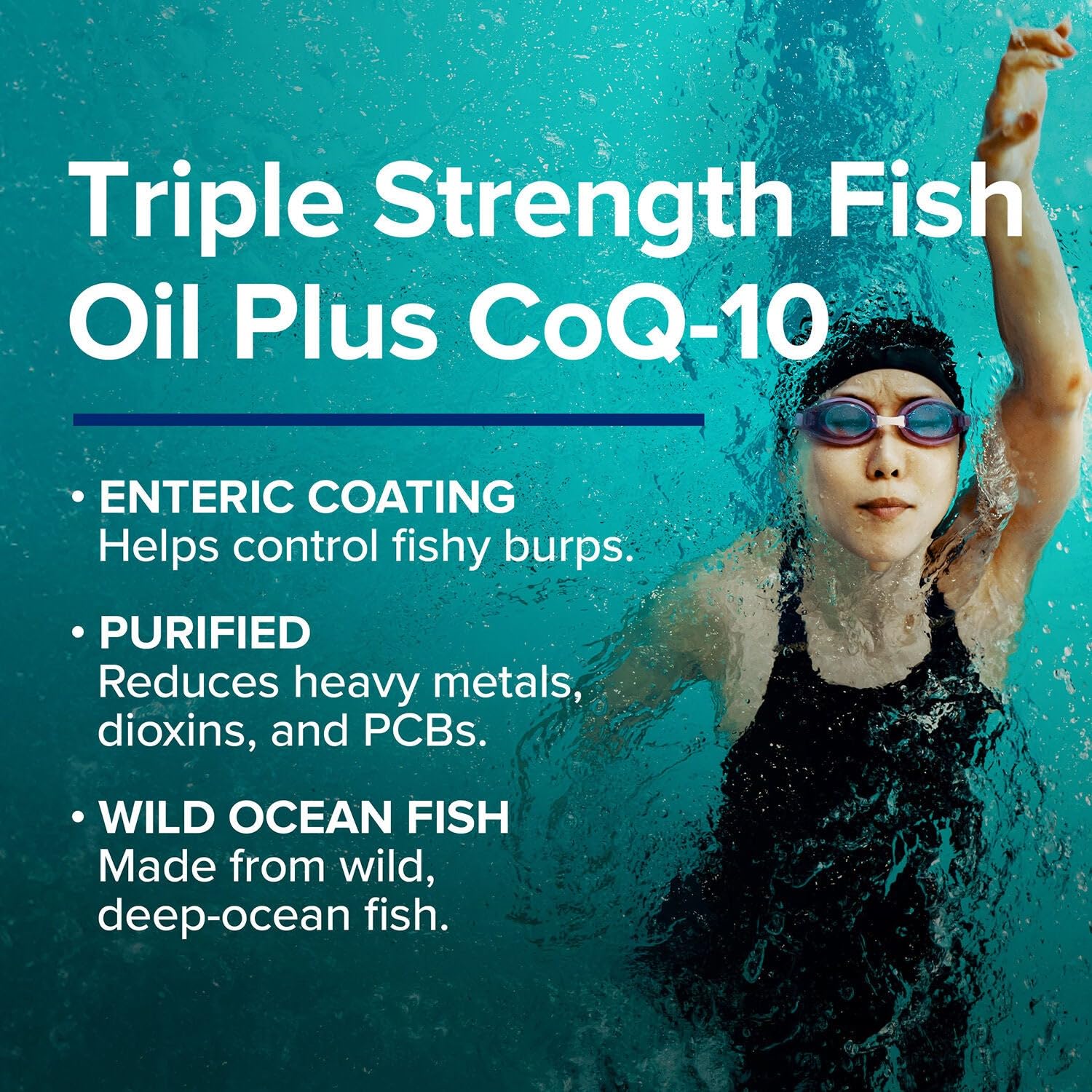 GNC Triple Strength Fish Oil Plus CoQ10 Omega 3 Supplement, 1000mg EPA and DHA, 100mg CoQ10, Heart and Circulatory Health, Plus Skin, Joint, Brain, and Eye, Coated to Control Fishy Burps, 30 Servings - Medaid International