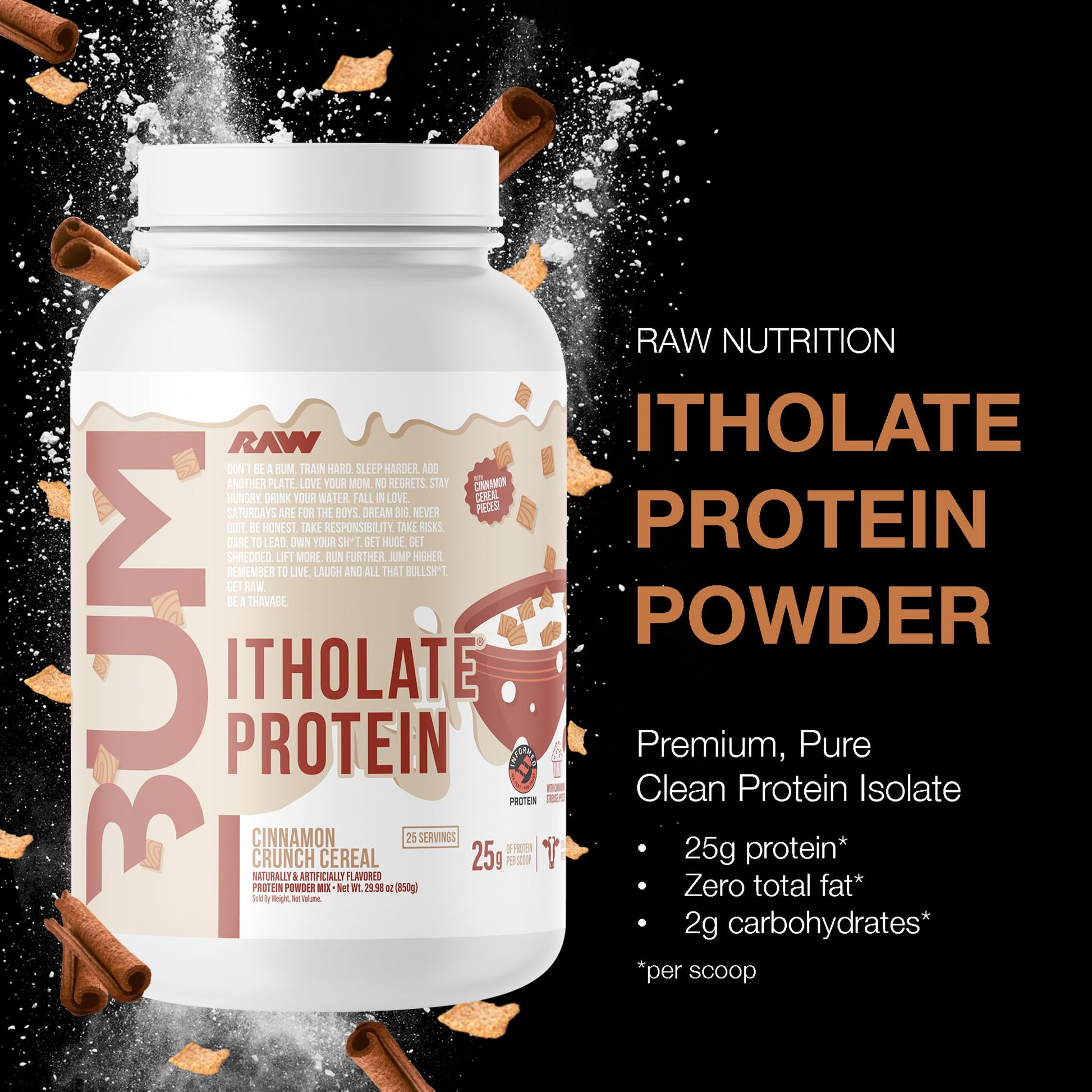 RAW Whey Protein Powder Isolate, Cinnamon Crunch (CBUM Itholate Protein) - 100% Grass-Fed Sports Nutrition Powder for Muscle Growth & Recovery - Low-Fat, Low Carb, Naturally Flavored - 25 Servings - Medaid International