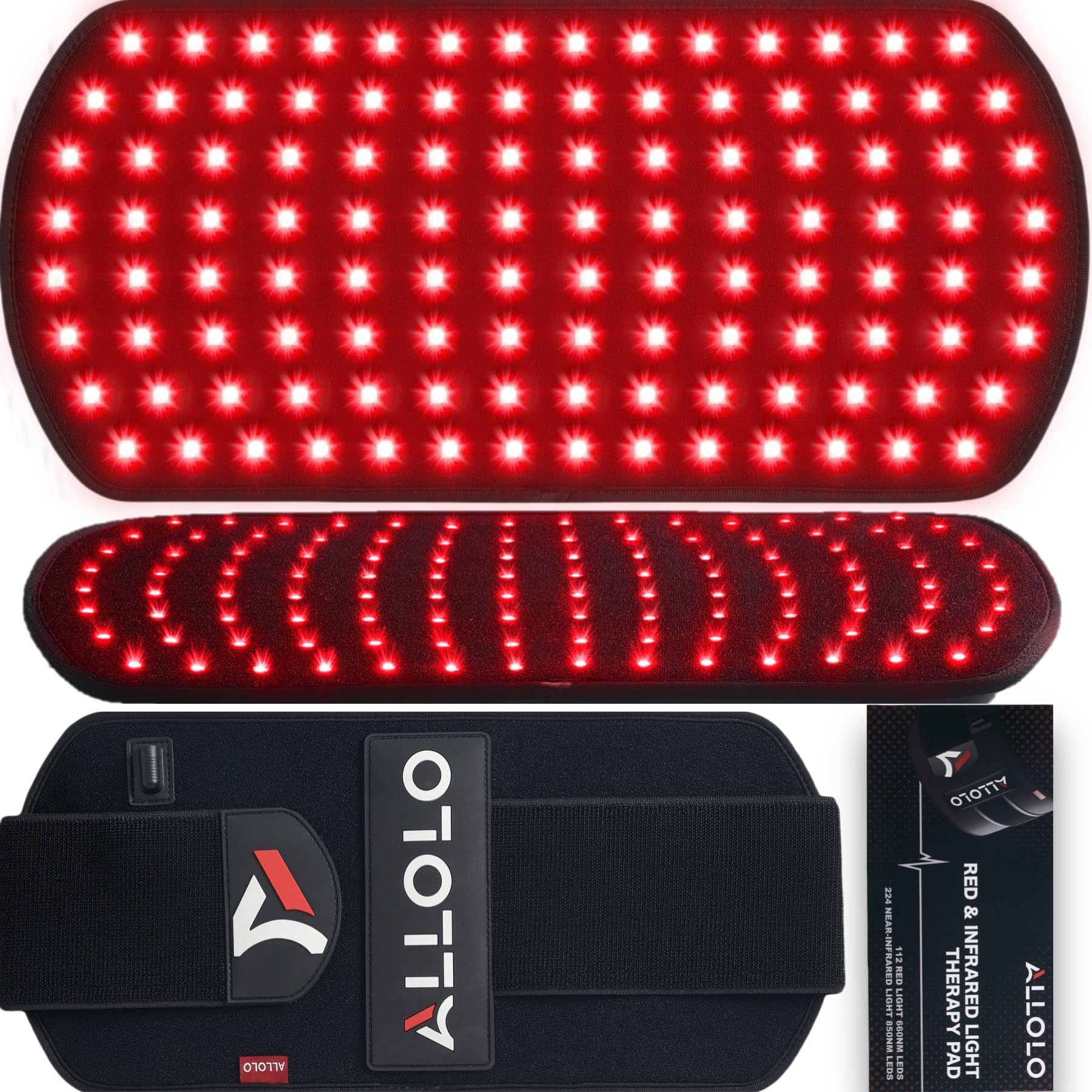ALLOLO Red Light Therapy for Body, 16.7"*7.9" 660nm&850nm Infrared Red Light Therapy Belt with Pulse for Back Waist Muscle Pain Relief, 3-in-1 LED Bead with Controller Timer Gift for Women Men - Medaid International
