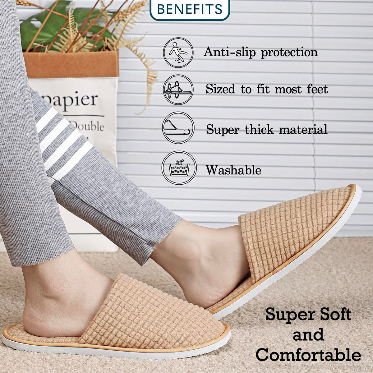 KASTWAVE 6 Pairs Spa Slippers, Non Slip Disposable Slippers For Guest, Washable Reusable, Which Can Be Used As Women Men, House, Indoor, Bathroom, Bedroom, Hotel, Bride Slippers 38 EU