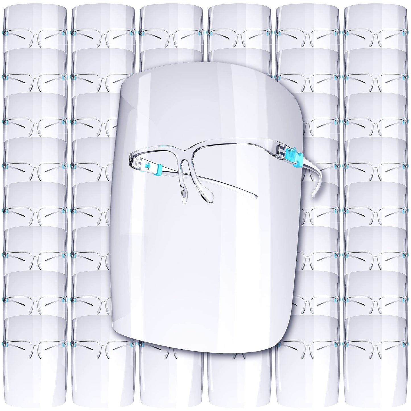 Vyzor Face Shield With Glasses Frame 50PK - Safety Face Shield For Face Mask Shield - Anti Fog Face Shield Mask - Plastic Face Shield With Clear Face Shield - Face Sheild - Faceshield For Women & Men