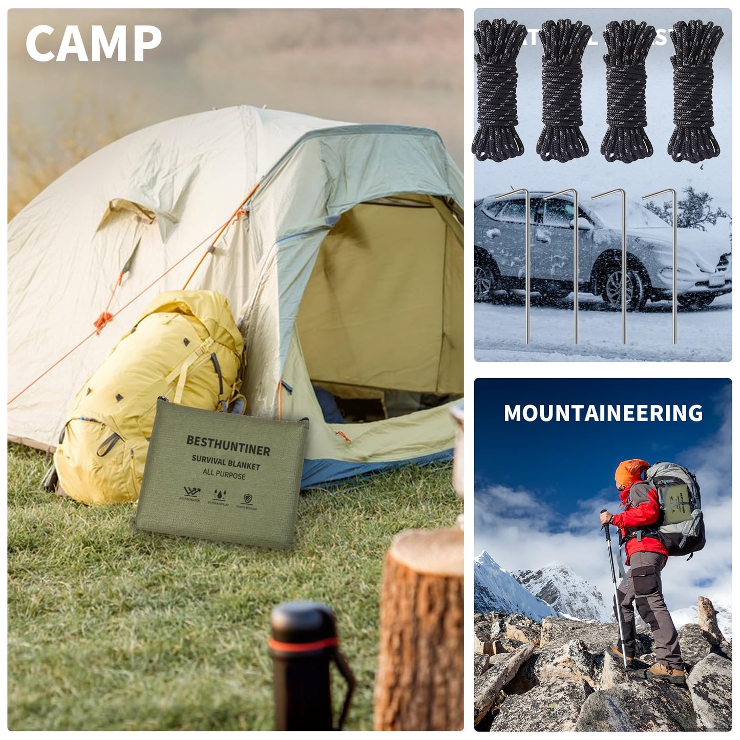 BESTHUNTINER Heavy Duty Survival Blanket -Multifunctional Reflective Tarp Thermal Blanket - 60" x 83" Waterproof Sandproof for Camping Hiking Outdoors Multifunctional Emergency Blanket