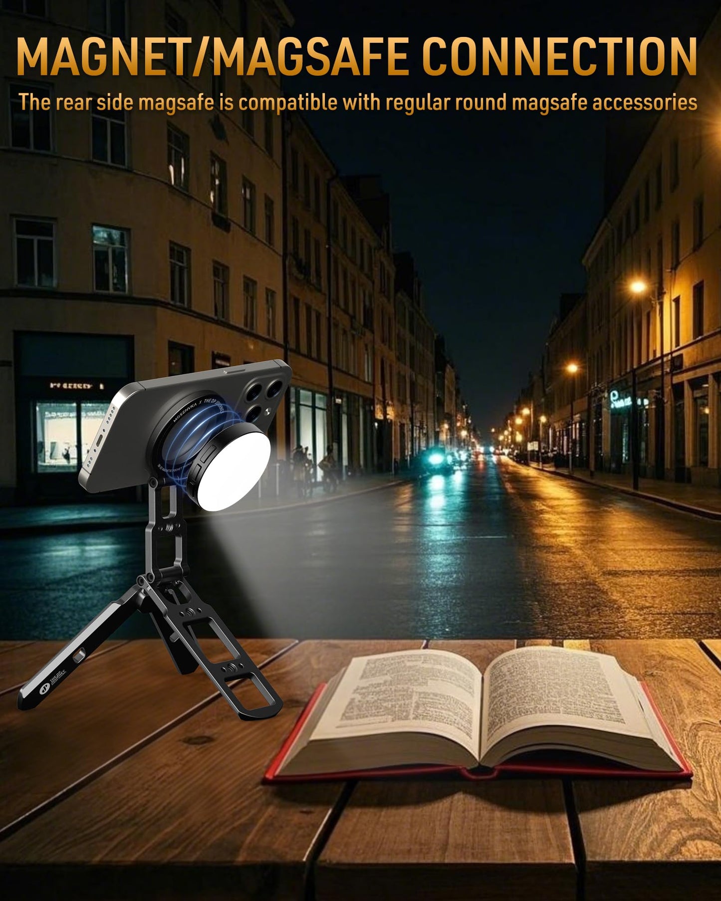 MOSENVKA Dual Magnetic Phone Tripod Foldable Double Magnet Mount Pocket Cell Phone Stand for iPhone 16/15/14/13/12 Plus Max for Ipad Travel Gym Magnetic Tripod [US Patent Registered] - Medaid International
