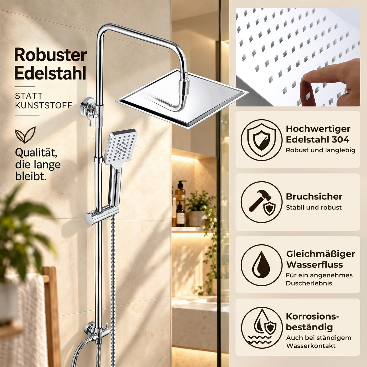 JOHO 304 Stainless Steel Shower Set Rain Shower System with Shower Head (Shower Set with Shower Head Square 20 x 20 cm)