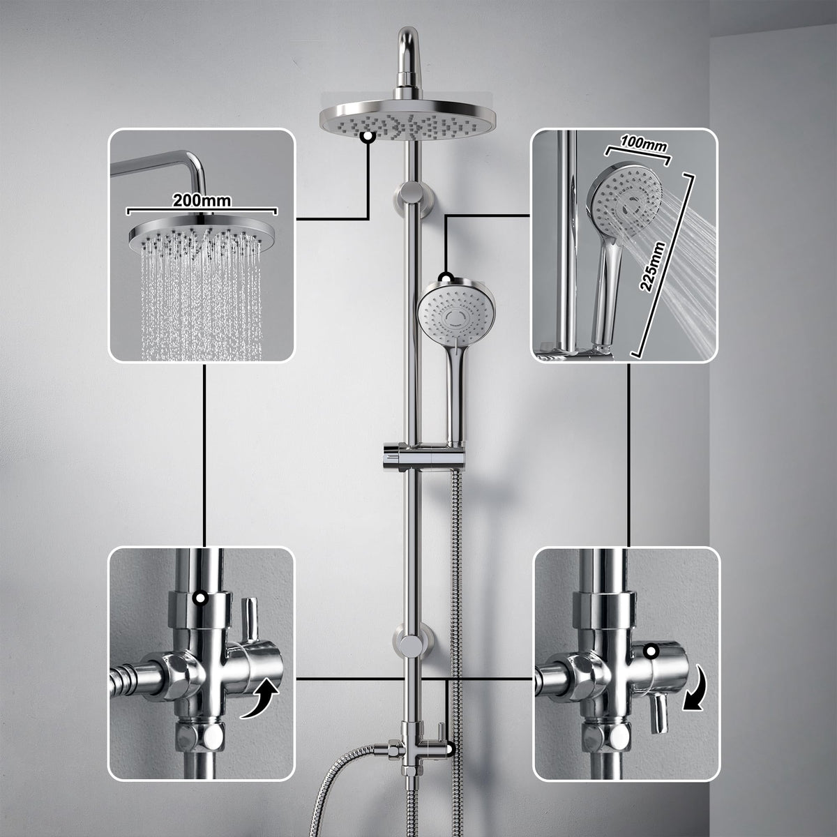 JOHO Shower Column without Taps Adjustable Fixings Heavy Duty Wall Set Bath Shower Shower Bathroom with Rain Shower Effect ABS D20 cm
