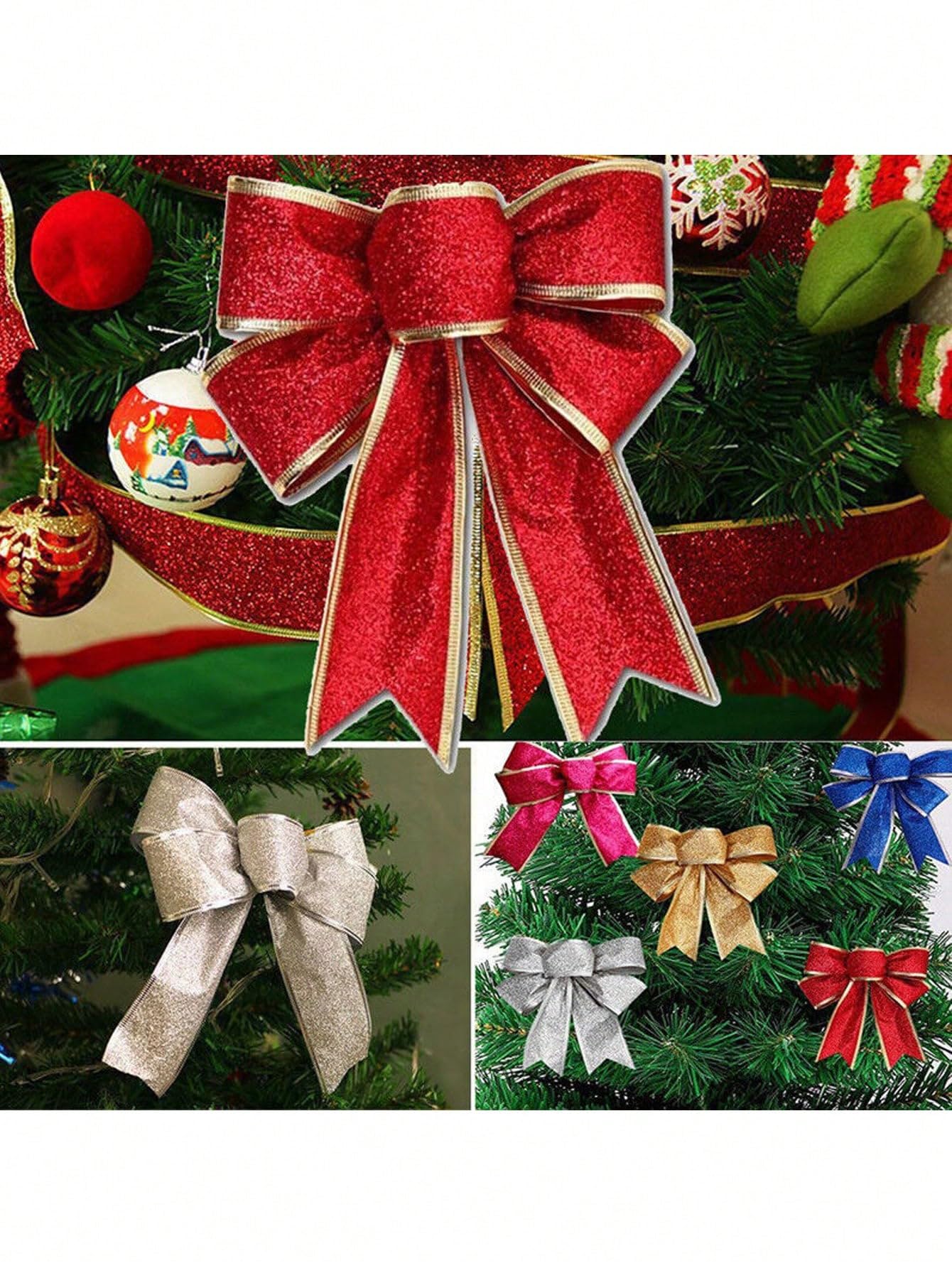 Pure Red Velvet Christmas Bow - Elegant Tree Decoration for Holiday Parties, Festive Gift Accent (1 Piece，Red) - Medaid International