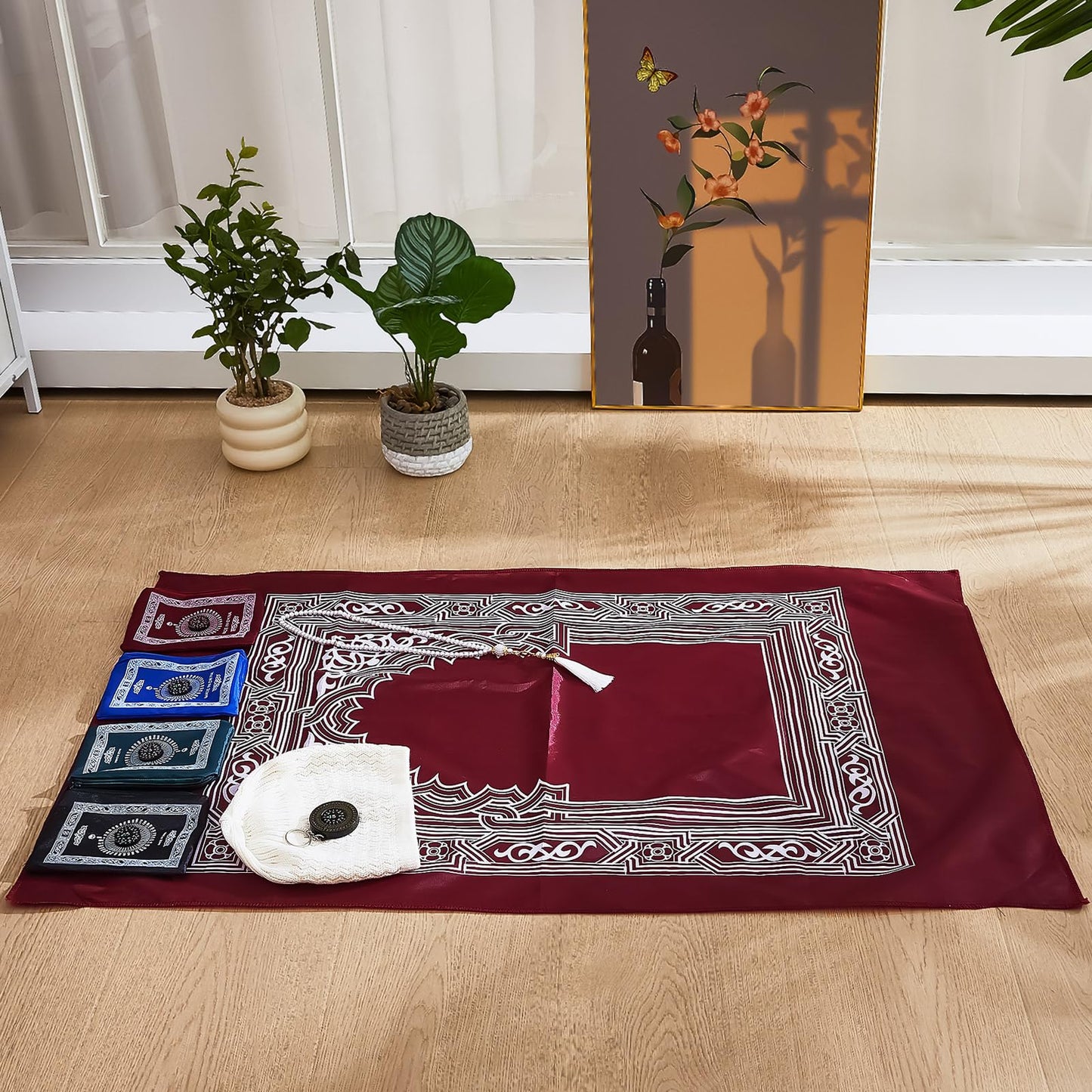 Mindsoft 16 Pcs Portable Travel Prayer Mat with Compass Islamic Waterproof Polyester Praying Rug with Pocket Sized Carry Bag for Muslim Ramada Eid Gifts (60 cm x 100 Cm) - Medaid International