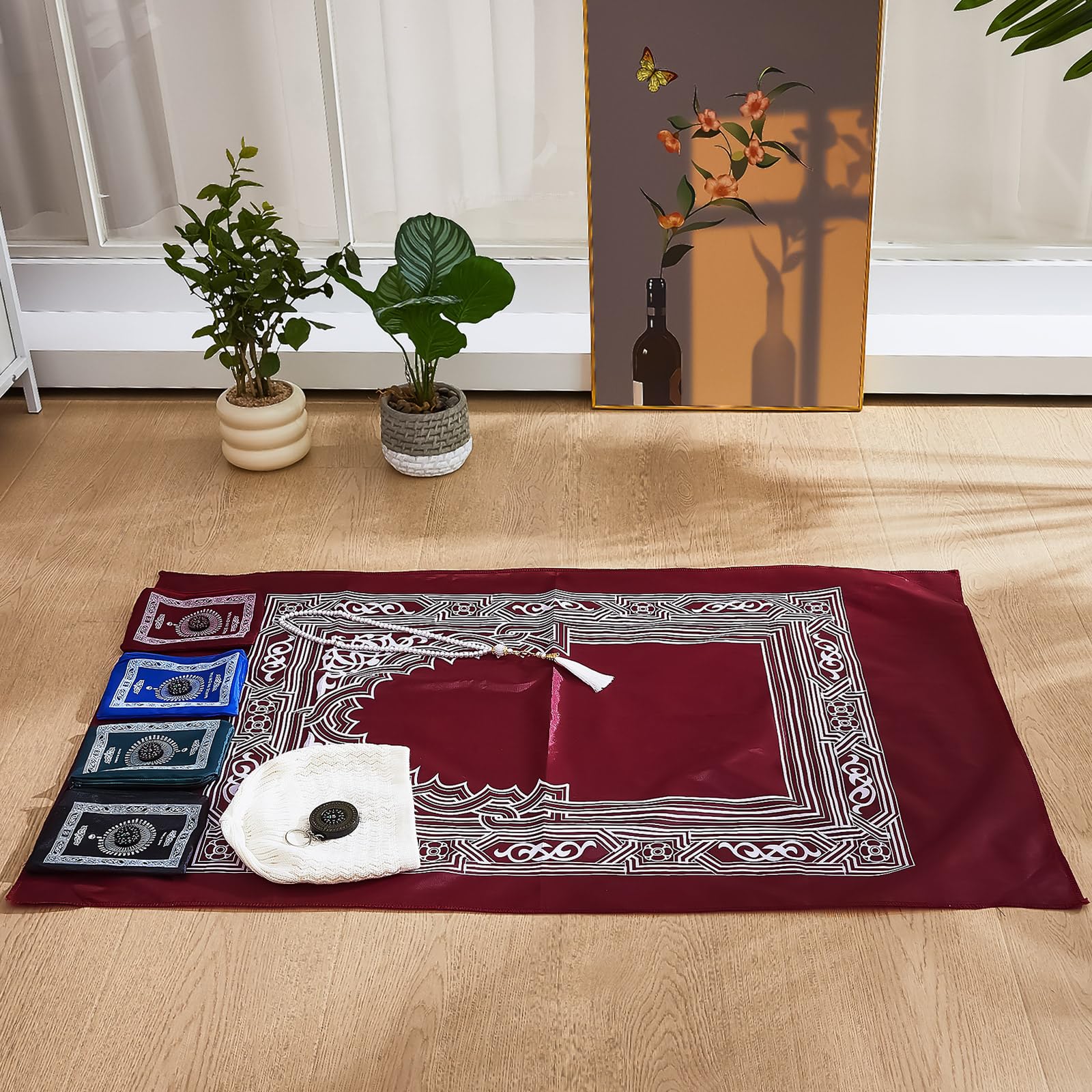 Mindsoft 16 Pcs Portable Travel Prayer Mat with Compass Islamic Waterproof Polyester Praying Rug with Pocket Sized Carry Bag for Muslim Ramada Eid Gifts (60 cm x 100 Cm) - Medaid International