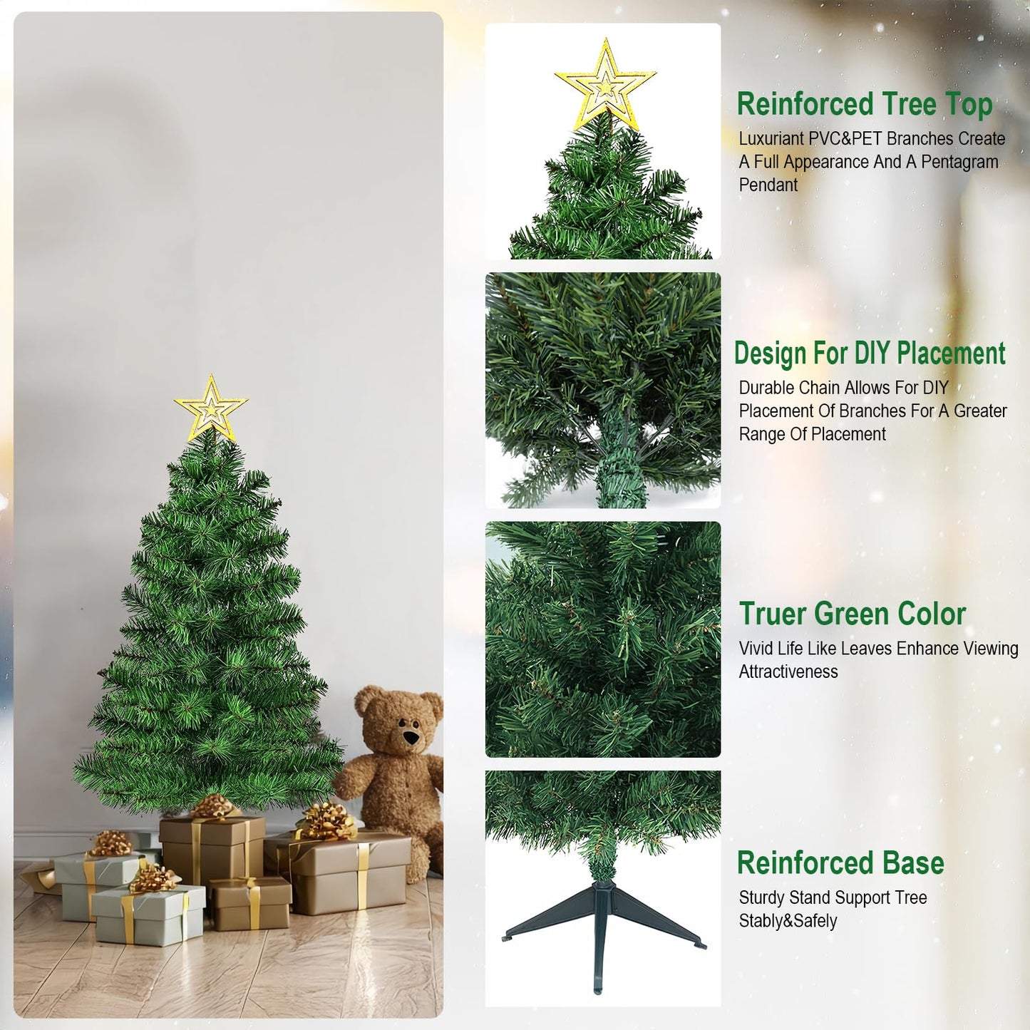 DUUDO 3FT Premium Hinged Artificial Holiday Small Mini Christmas Tree for Tabletop,Home, Office, Indoor and Outdoor Holiday Decoration,Easy Assembly Metal Hinges & Foldable Base - Medaid International