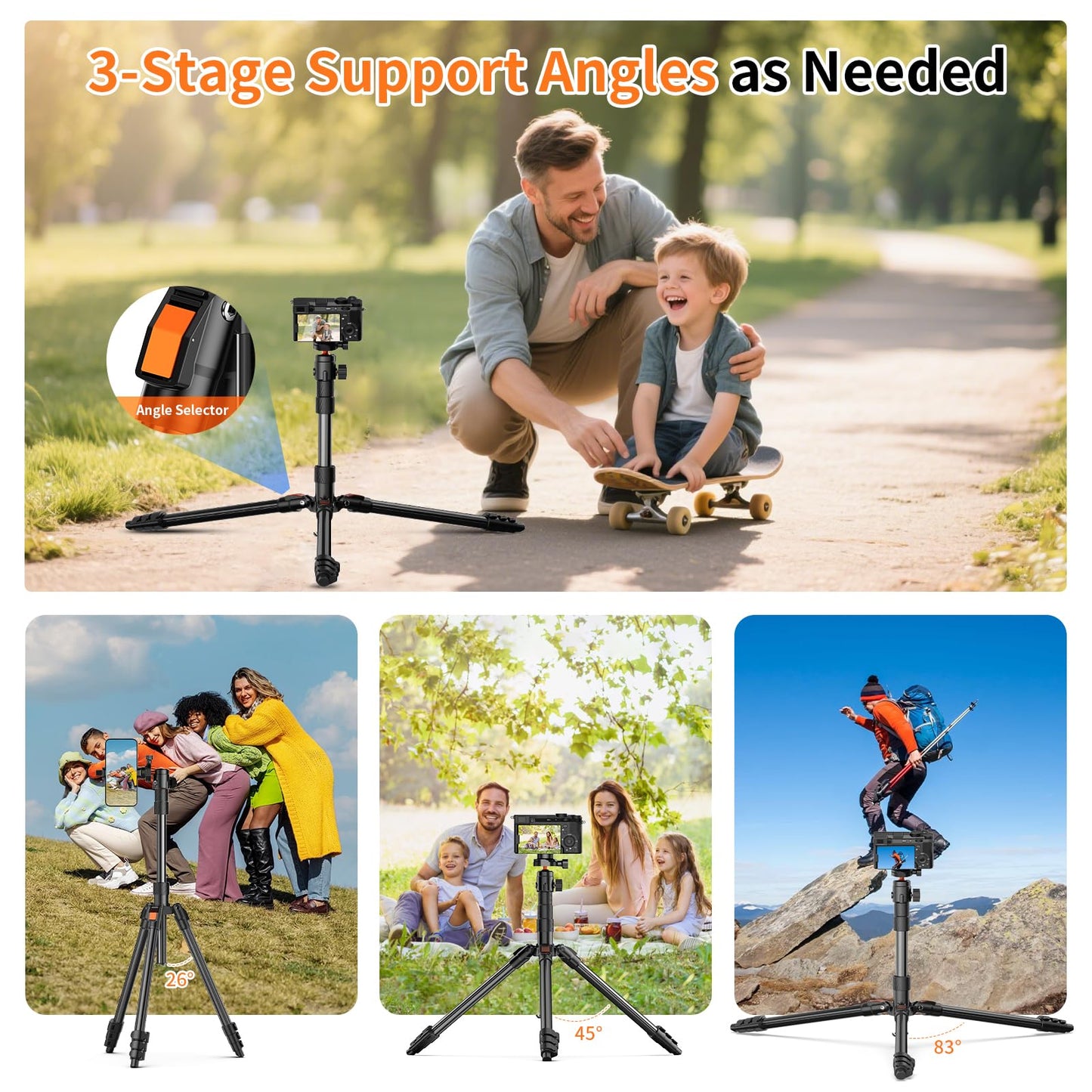 XXZU 71" Camera Tripod, Tripod for Camera Phone with 360°Ball Head and Smartphone Holder, Aluminum DSLR Tripod Stand, Travel for Phone/DSLR/SLR/Projector/Video Recording, Max Load 8kg/17.64lb - Medaid International