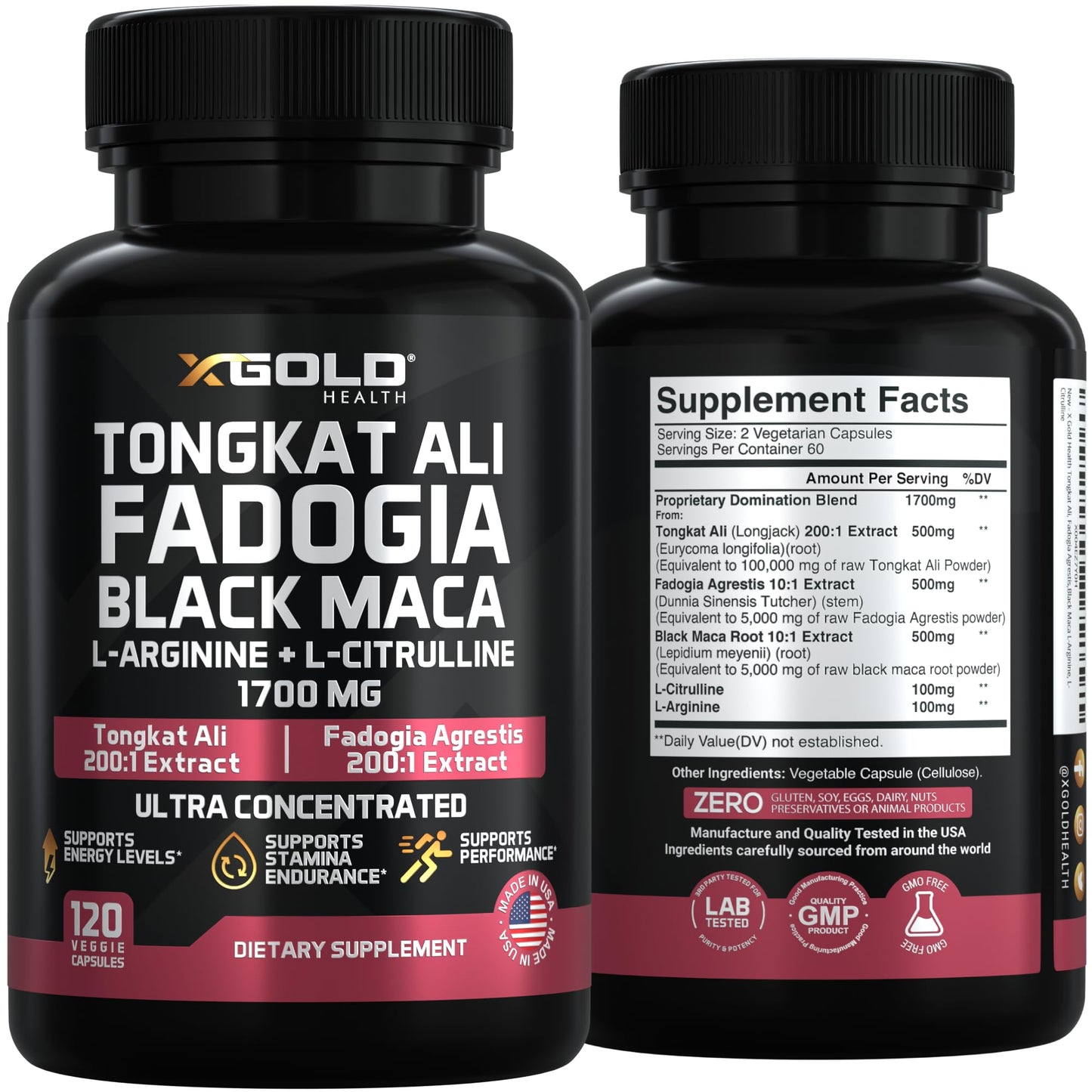 X Gold Health Tongkat Ali + Fadogia Agrestis + Black Maca – Energy, Vitality & Stamina Booster for Men & Women Made in USA - Medaid International