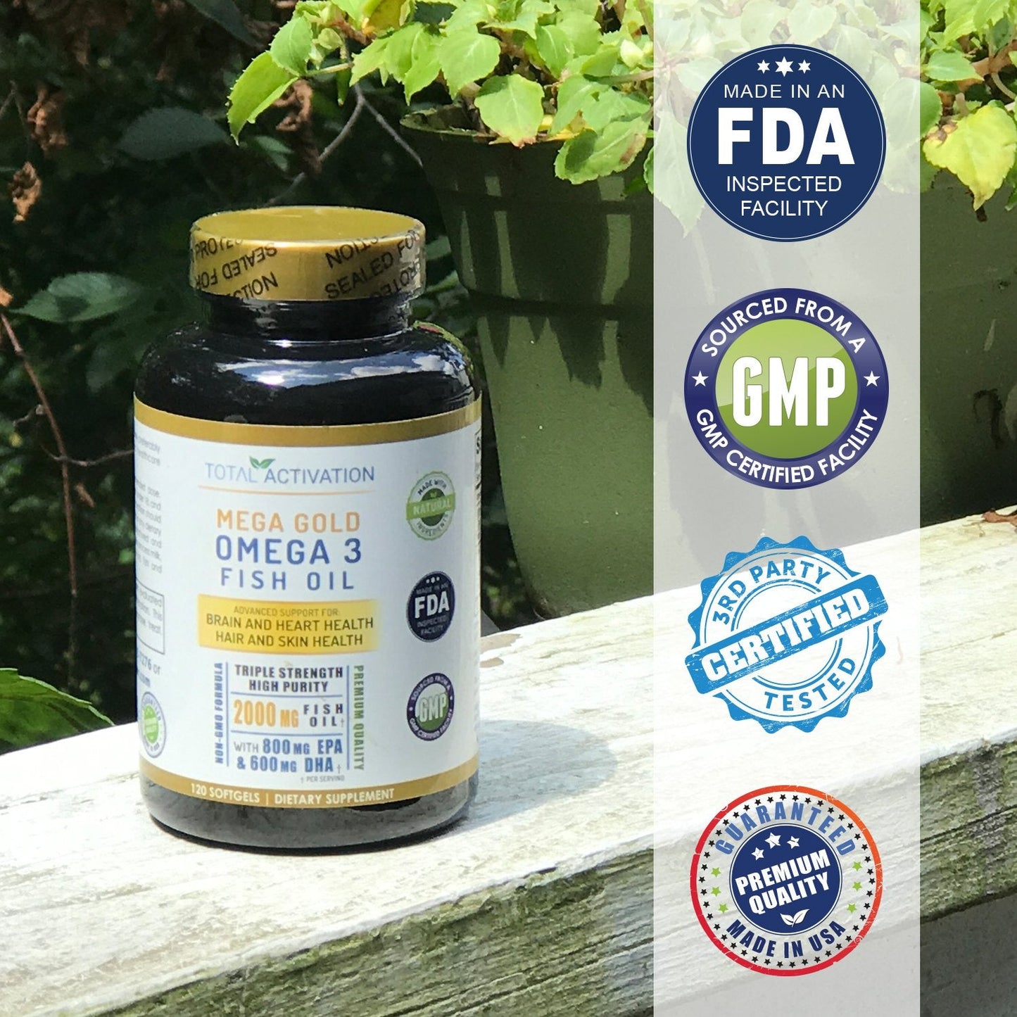 Omega 3 Fish Oil Supplement – 2000mg with EPA DHA & Vitamin E – Burpless, Triple Strength Support for Men & Women – 120 Easy Swallow Softgels - Medaid International
