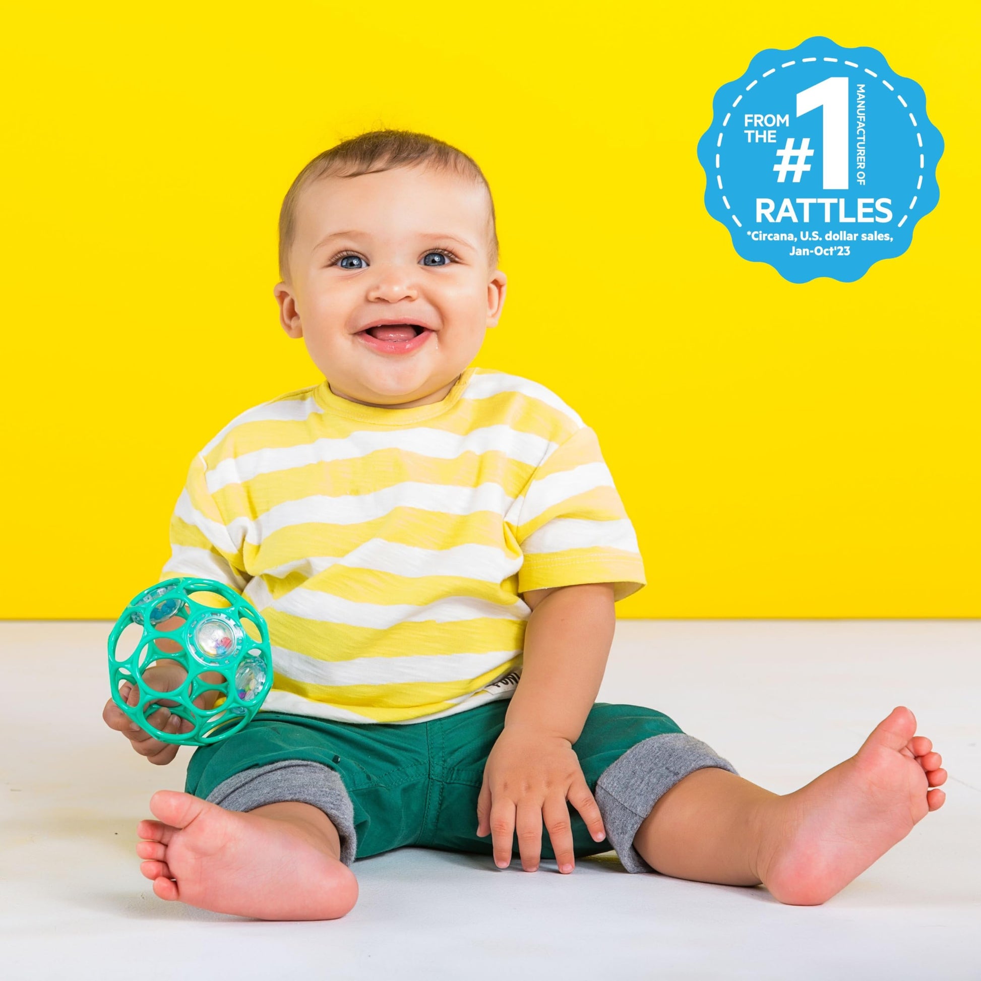Bright Starts Oball Easy-Grasp Rattle BPA-Free Infant Toy in Teal, Age Newborn and up, 4 Inches - Medaid International