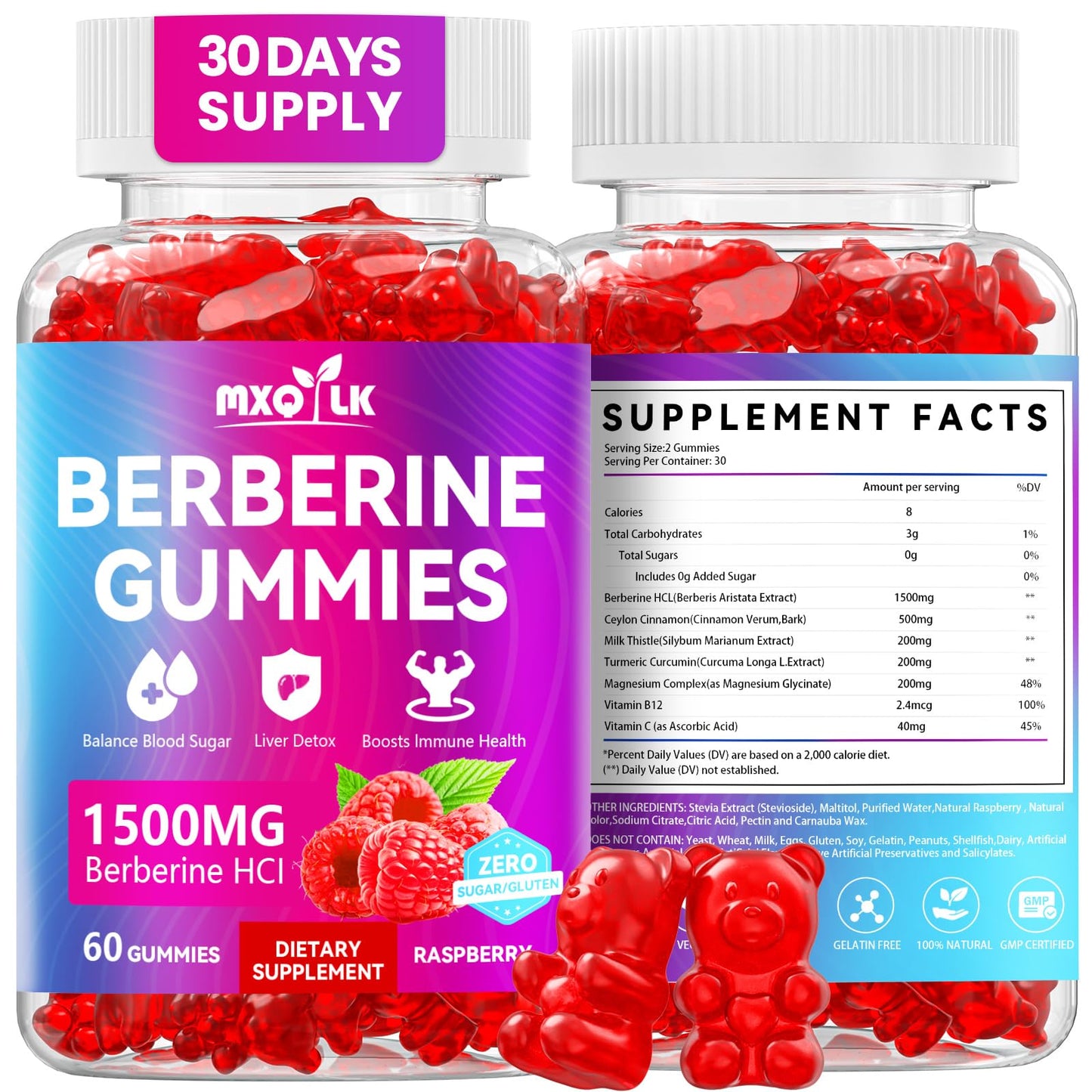 Berberine Gummies 1500mg – High Potency Berberine Supplement with Ceylon Cinnamon and Milk Thistle – Supports Glucose Metabolism & Natural Liver Function – Vegan, Sugar-Free, Non-GMO – 60 Count - Medaid International
