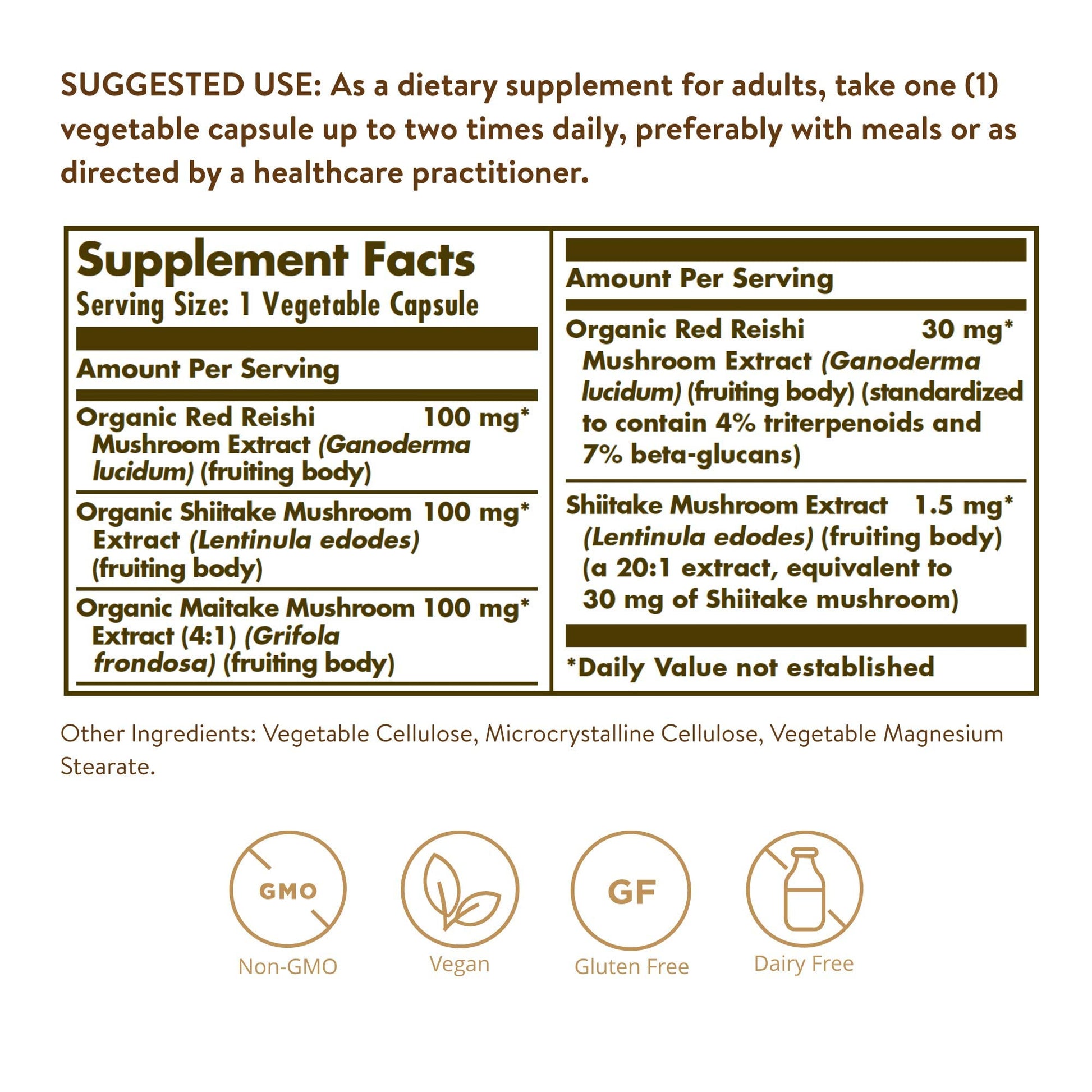Solgar Multi-Mushroom Complex, 50 Vegetable Capsules - Reishi, Shiitake, Maitake Mushroom Extract - Natural Source of Beta Glucans - Non-GMO, Vegan, Gluten Free, Dairy Free - 50 Servings - Medaid International