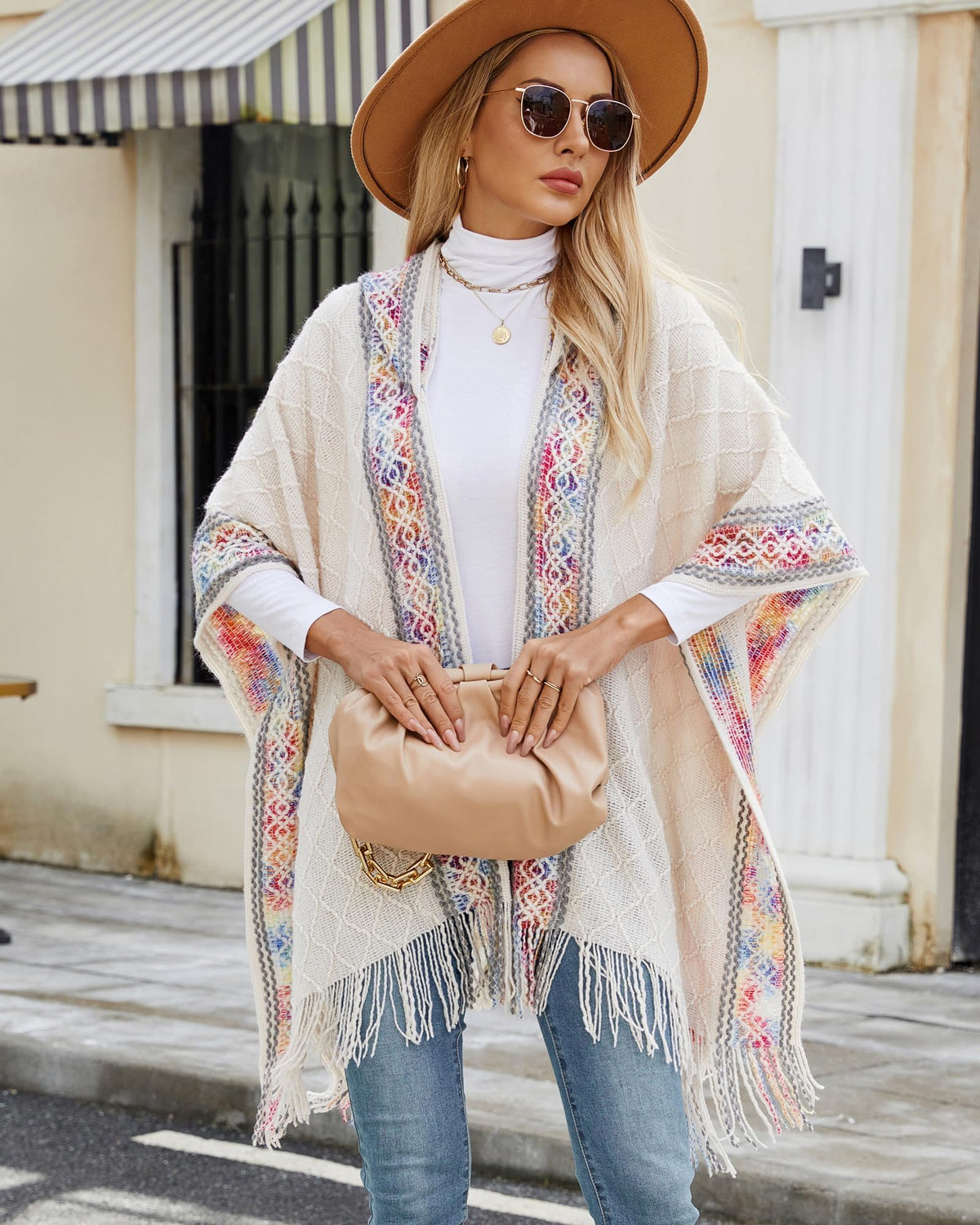 KASTWAVE Knit Shawl Wraps for Women, Wraps Oversized Winter Scarf, Warm Poncho Sweater, Tassels Open Front capes, Warm Wearable Blanket Long Cardigans Sweater Coats Birthday Gifts for Ladies