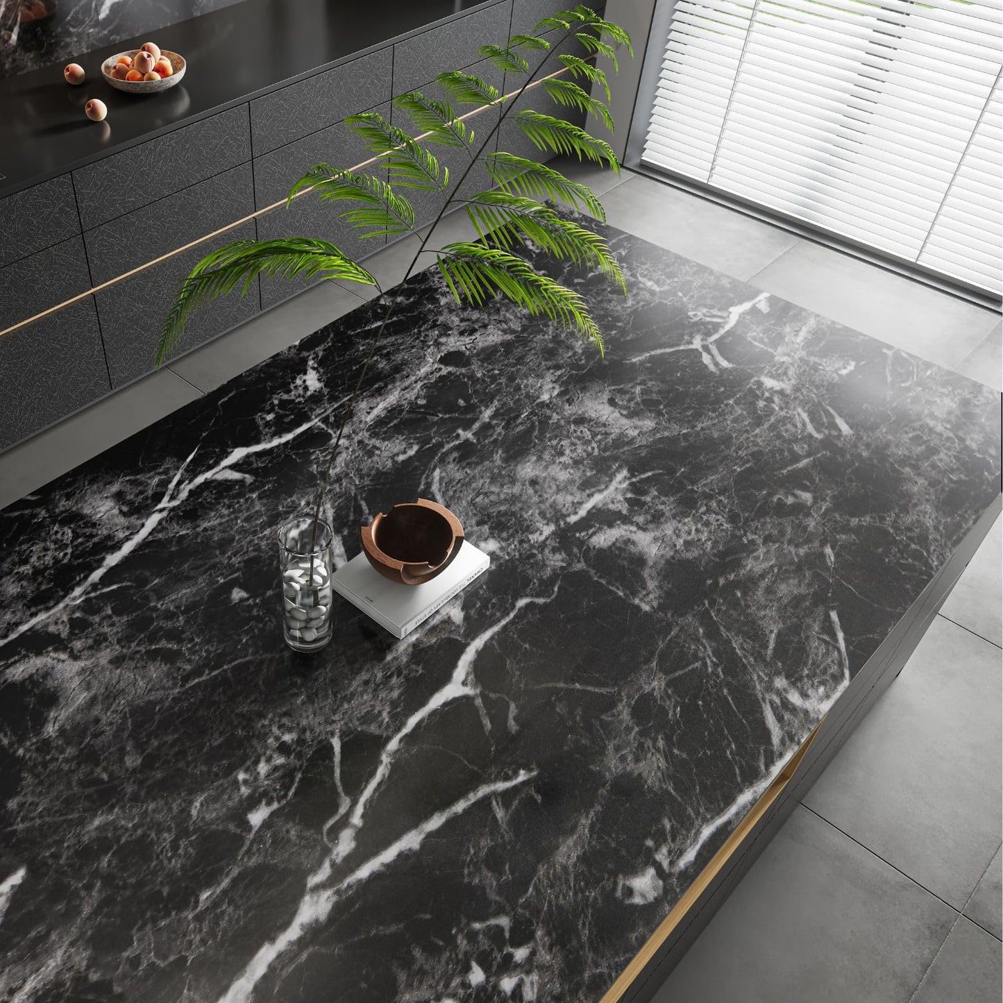 Abyssaly Black Marble Contact Paper Granite Peel and Stick Wallpaper for Countertop Self-Adhesive Waterproof Thicken Wallpaper Kitchen Bathroom and Furniture 11.8" X 78.7" - Medaid International