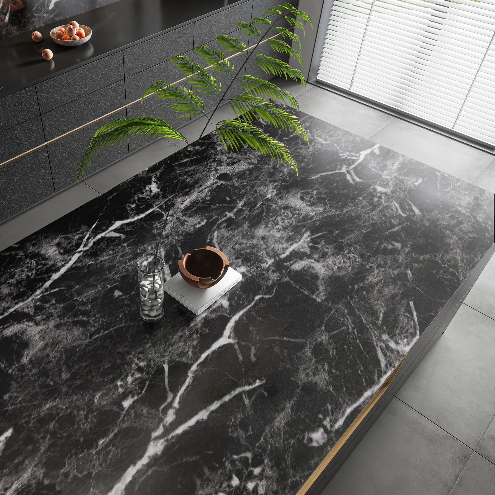 Abyssaly Black Marble Contact Paper Granite Peel and Stick Wallpaper for Countertop Self-Adhesive Waterproof Thicken Wallpaper Kitchen Bathroom and Furniture 11.8" X 78.7" - Medaid International