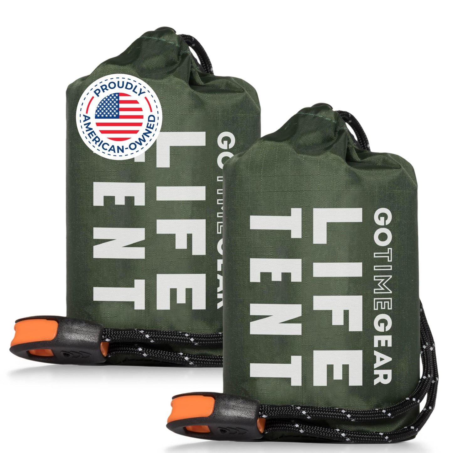 Go Time Gear Ultralight Survival Tent - Heat Retention Emergency Shelter - Thermal Blanket & Bivy Sack Design - Compact Portable Hiking Tent for Go Bag & Survival Kit - Pack of 2, Green
