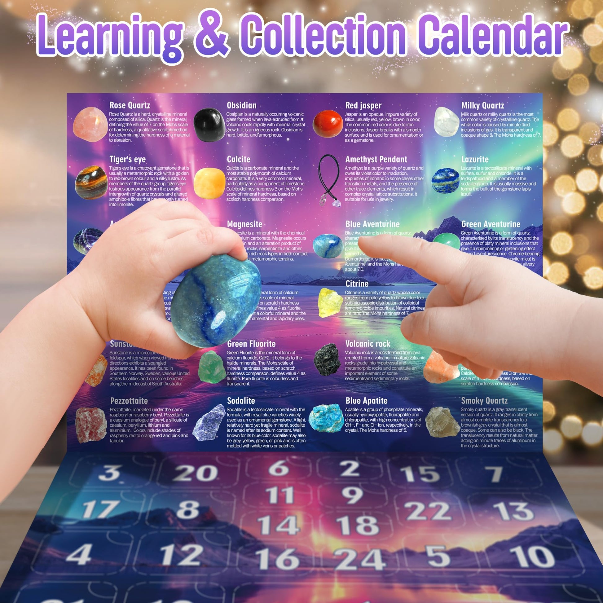 ZIZZ Advent Calendar 2025 Christmas - 24 Days Natural Rock Crystal Christmas Countdown Calendar for Kids Boys Girls Geology Stone Gemstone Learning Collection Kit Birthday Xmas Gift for Kid Teen Adult - Medaid International