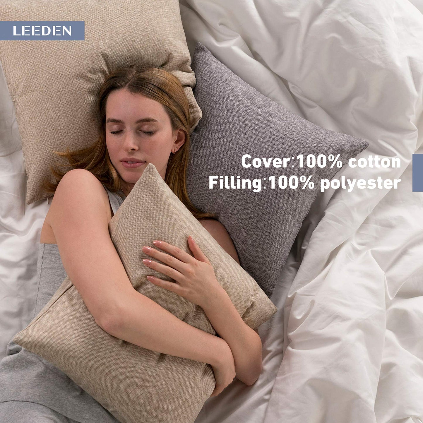 Leeden 18 x 18 Pillow Inserts (Set of 2) - Throw Pillow Inserts with 100% Cotton Cover - 18 Inch Square Decorative Pillows for Sofa, Couch, Bed and Home Decor - Medaid International