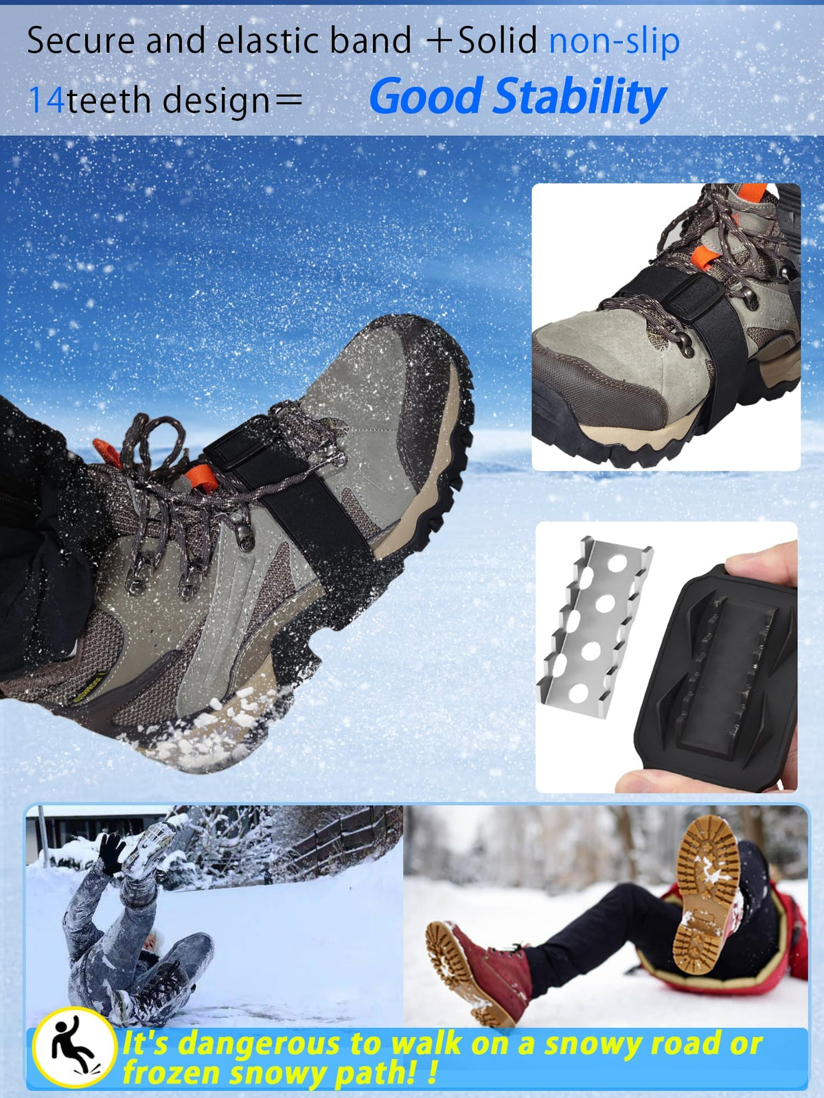 TERRIFI Ice Cleats for Shoes and Boots, with Adjustable Straps Easily Rotate Non Slip Grippers, Easily Rotate Non Slip Grippers, Walk Traction Cleats for Walking, Hiking, Mountaineering