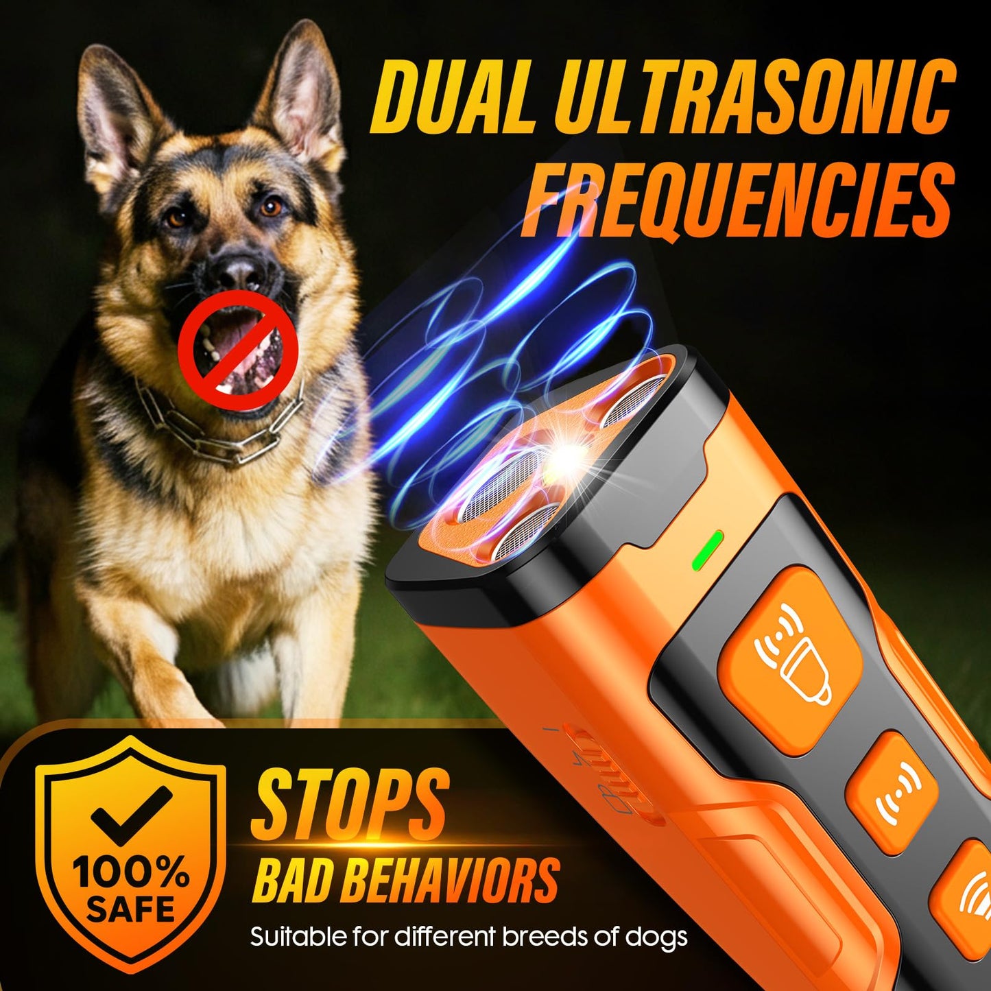 YUYQA Dog Bark Deterrent Device, 3X Ultrasonic Anti Barking, 6 Training Modes 23 FT Range Barks No More Indoors Outdoors Behavior Correct Safe & Humane Rechargeable Compact Bark Control for Dogs - Medaid International