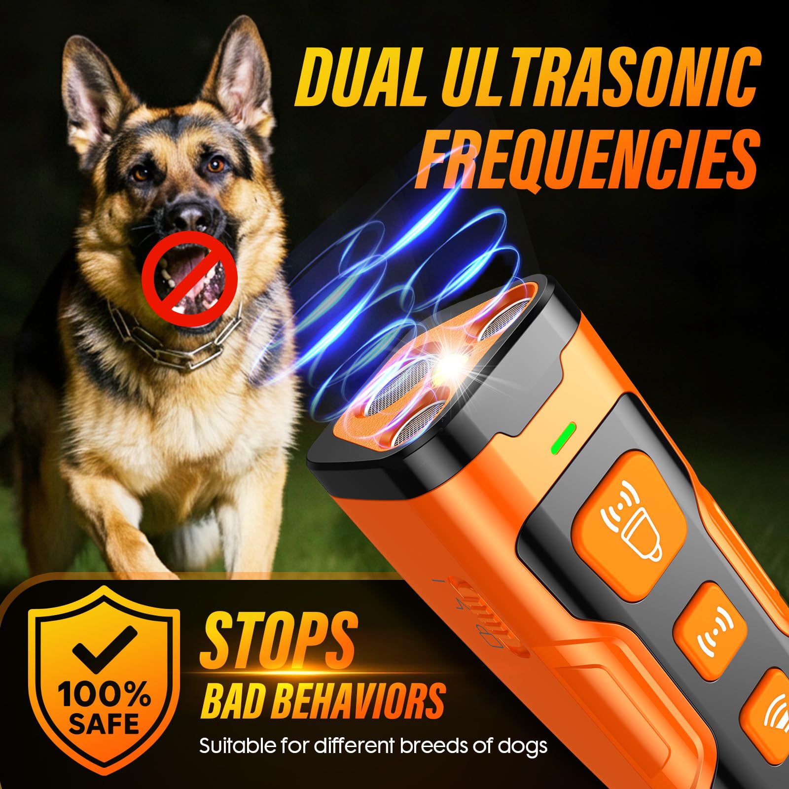 YUYQA Dog Bark Deterrent Device, 3X Ultrasonic Anti Barking, 6 Training Modes 23 FT Range Barks No More Indoors Outdoors Behavior Correct Safe & Humane Rechargeable Compact Bark Control for Dogs - Medaid International