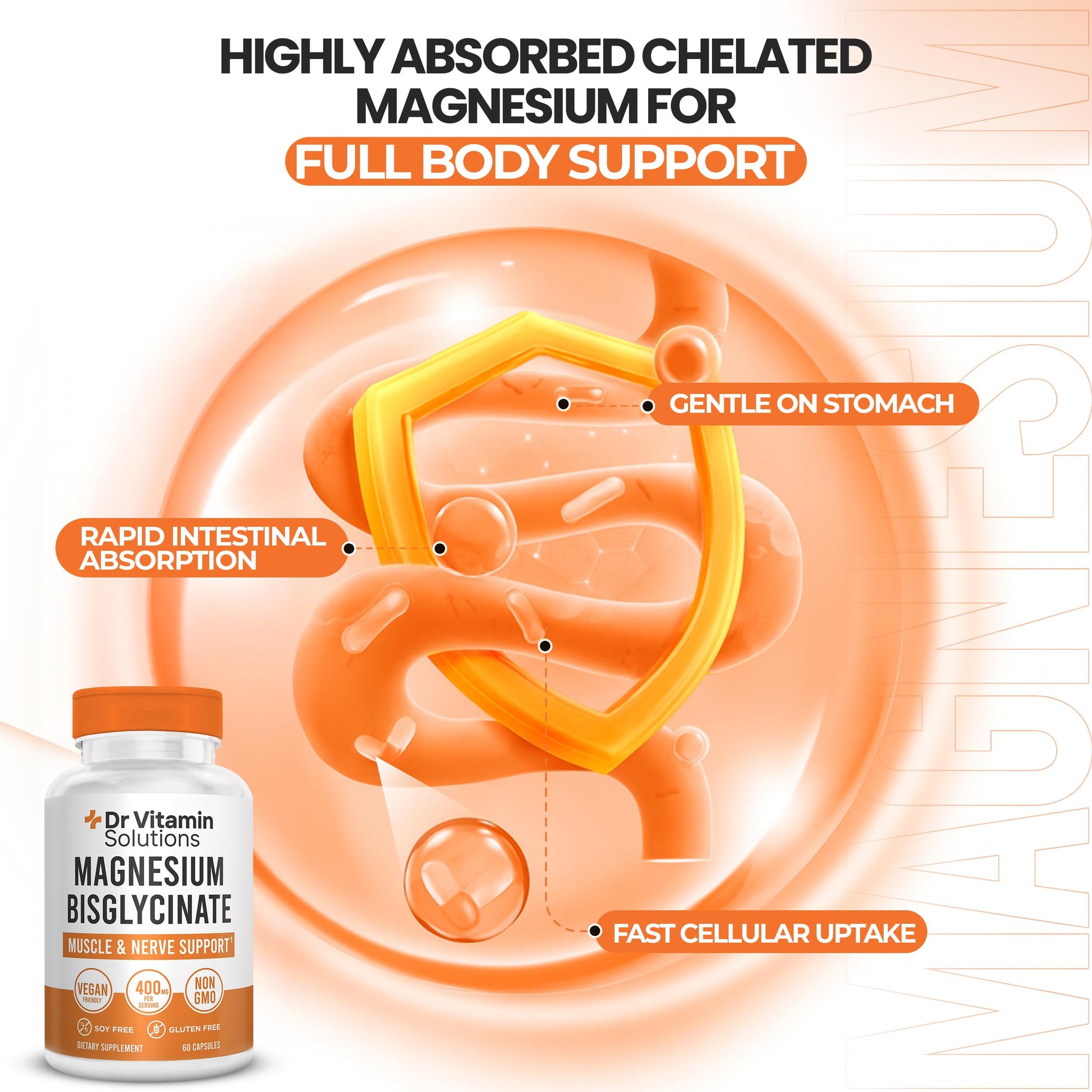 DR VITAMIN SOLUTIONS Magnesium Bisglycinate Chelate 400mg | High Absorption Albion® Chelated Magnesium Glycinate Supplement for Sleep, Muscle, Nerve Support | Stomach-Friendly 60 Vegan Capsules - Medaid International