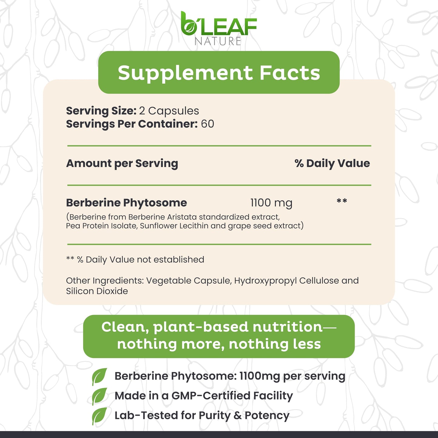 B’Leaf Nature Berberine Phytosome, 120 Capsules – 1100mg Berberine Supplement for Metabolic and Cardiovascular Support – Vegan, Gluten-Free, Non-GMO Berberine Phytosome Capsules for Immune Wellness - Medaid International