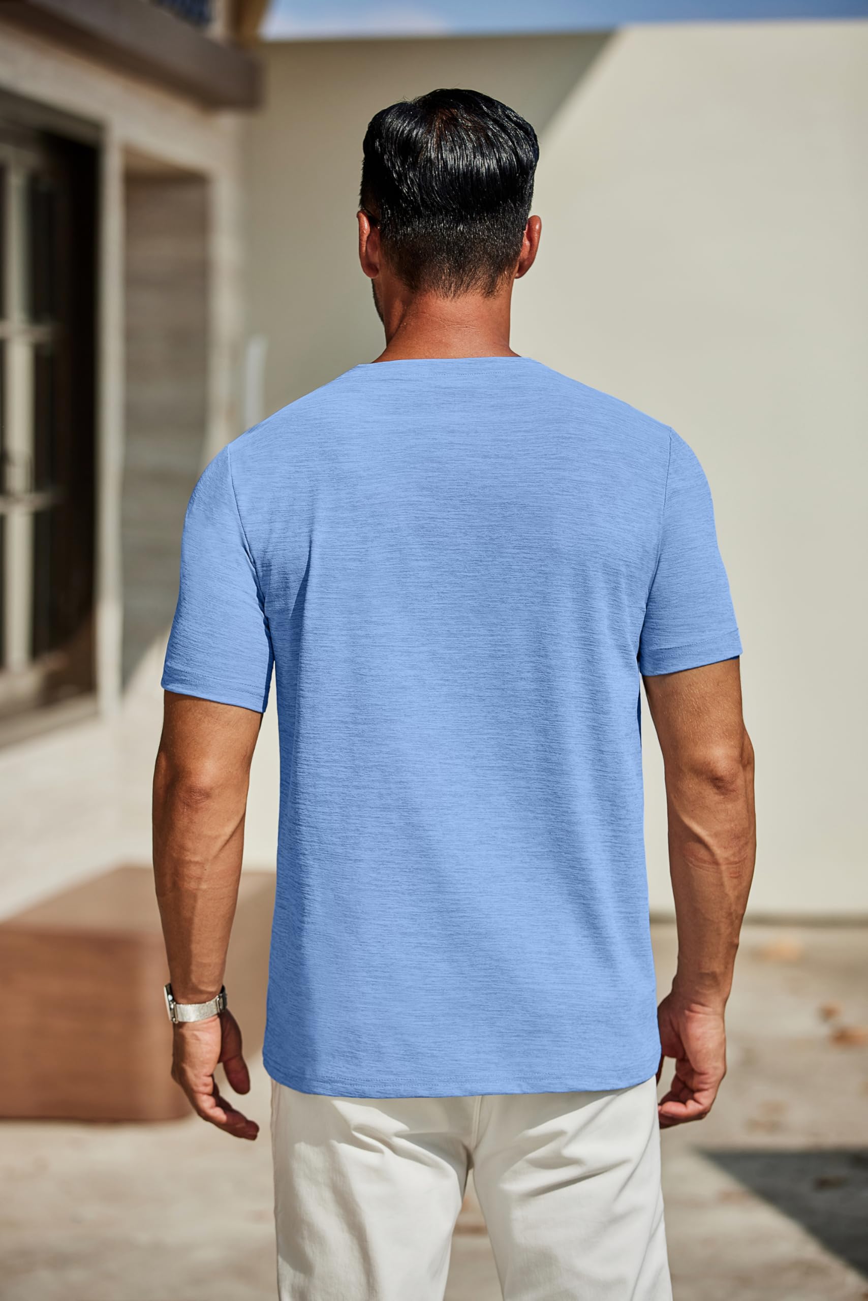 COOFANDY Men's T Shirts Short Sleeve Classic V Neck T-Shirt Casual Summer Basic Tee Shirt Light Blue - Medaid International