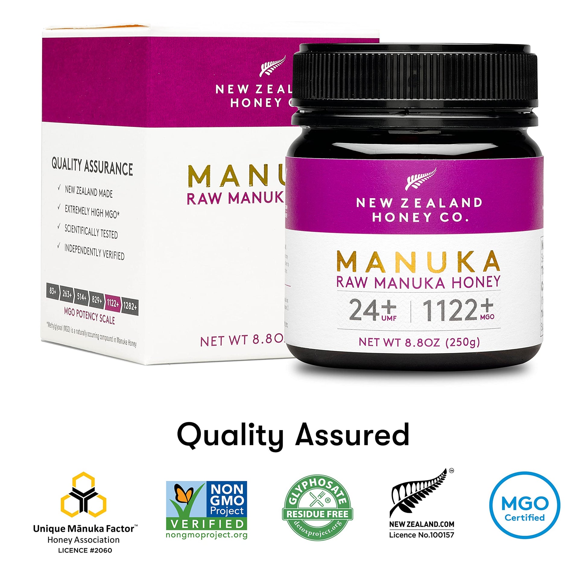 New Zealand Honey Co. Raw Manuka Honey UMF 24+ / MGO 1122+, UMF Certified / 8.8oz - Medaid International