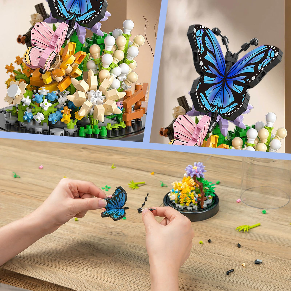 KASTWAVE Flower Bouquet Building Kit for Adults, 530 PCS Animals Flowers Botanical Collection Mini Building Blocks Set, Valentine's Day for Her Mom Women Wife Girlfriend (Butterfly)
