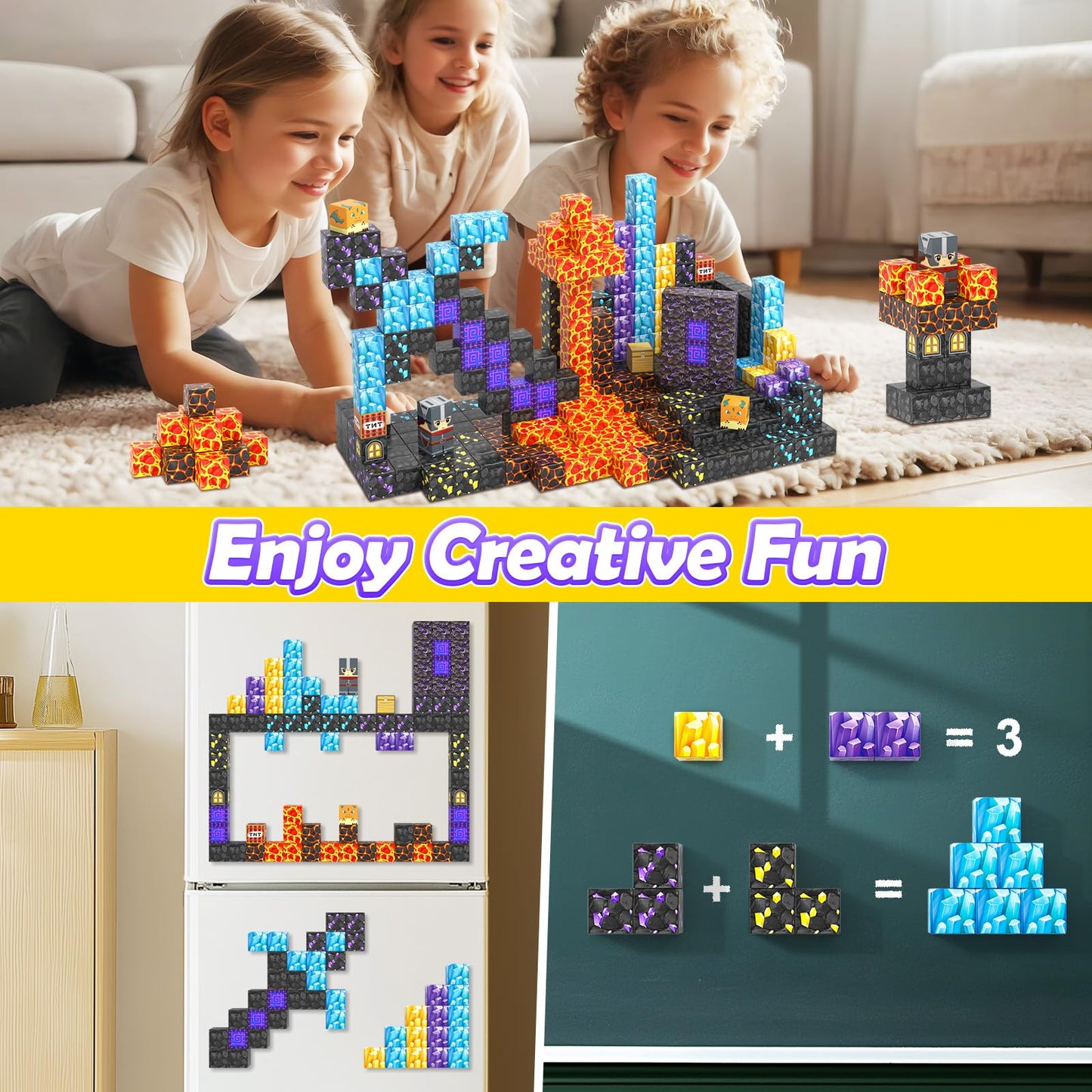 Coodoo Magnetic Blocks - Build Mine Magnet World Magic Sword Portal Set, Building Toys Magnetic Tiles for Kids 3+, Classroom Must Haves Sensory Toddlers Toys Kids Games Gift for Boys & Girls 3-5 5-7 - Medaid International